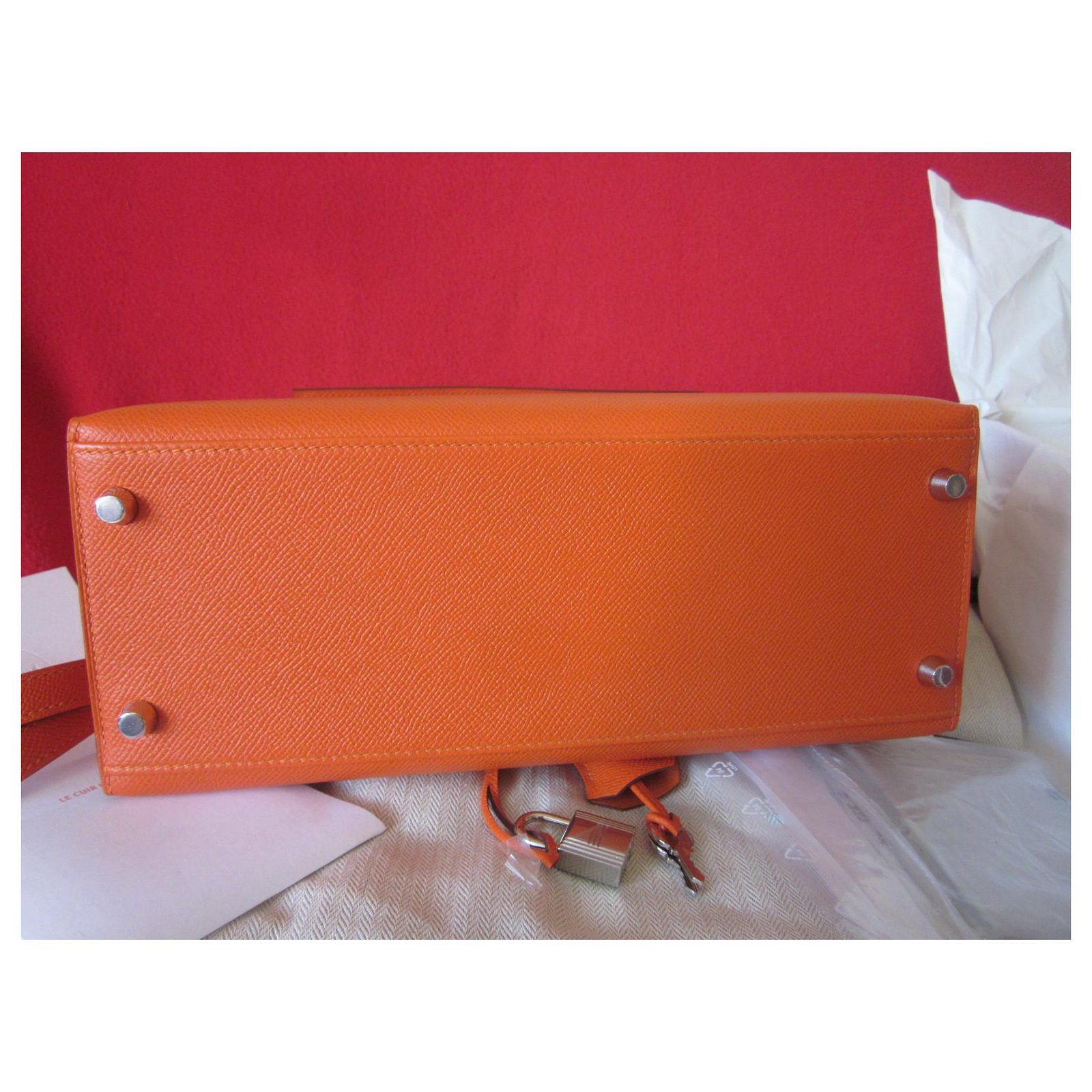 Hermès Kelly 28 Sellier Feu Epsom Orange Leather ref.193629 - Joli Closet
