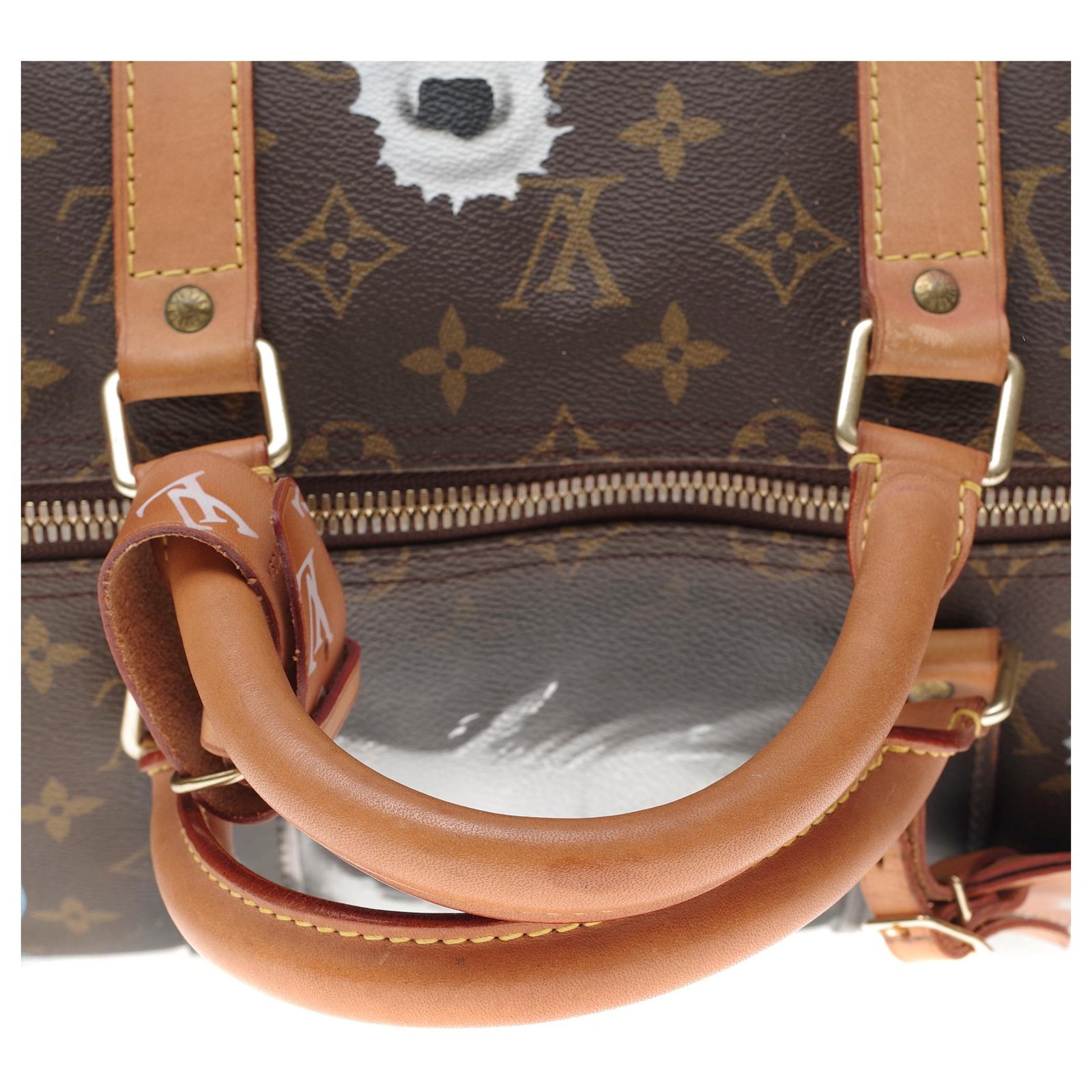 Louis Vuitton Keepall bag 55 shoulder strap customized Scarface II by  artist PatBo! Brown Leather Cloth ref.193728 - Joli Closet