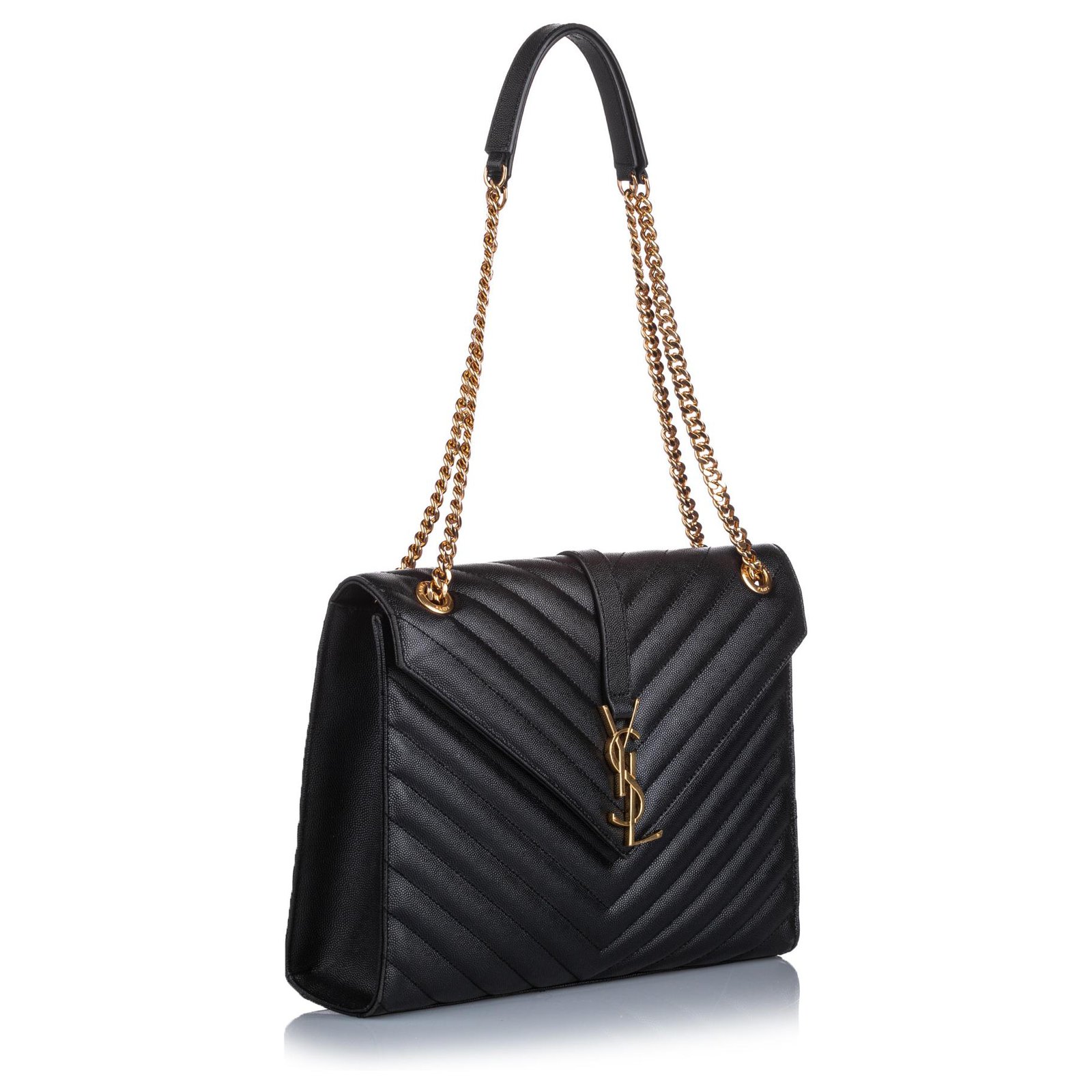 Yves Saint Laurent/ YSL 393593 Black Leather Envelope Chain Wallet Clutch/  Shoulder/ Sling Bag - The Attic Place