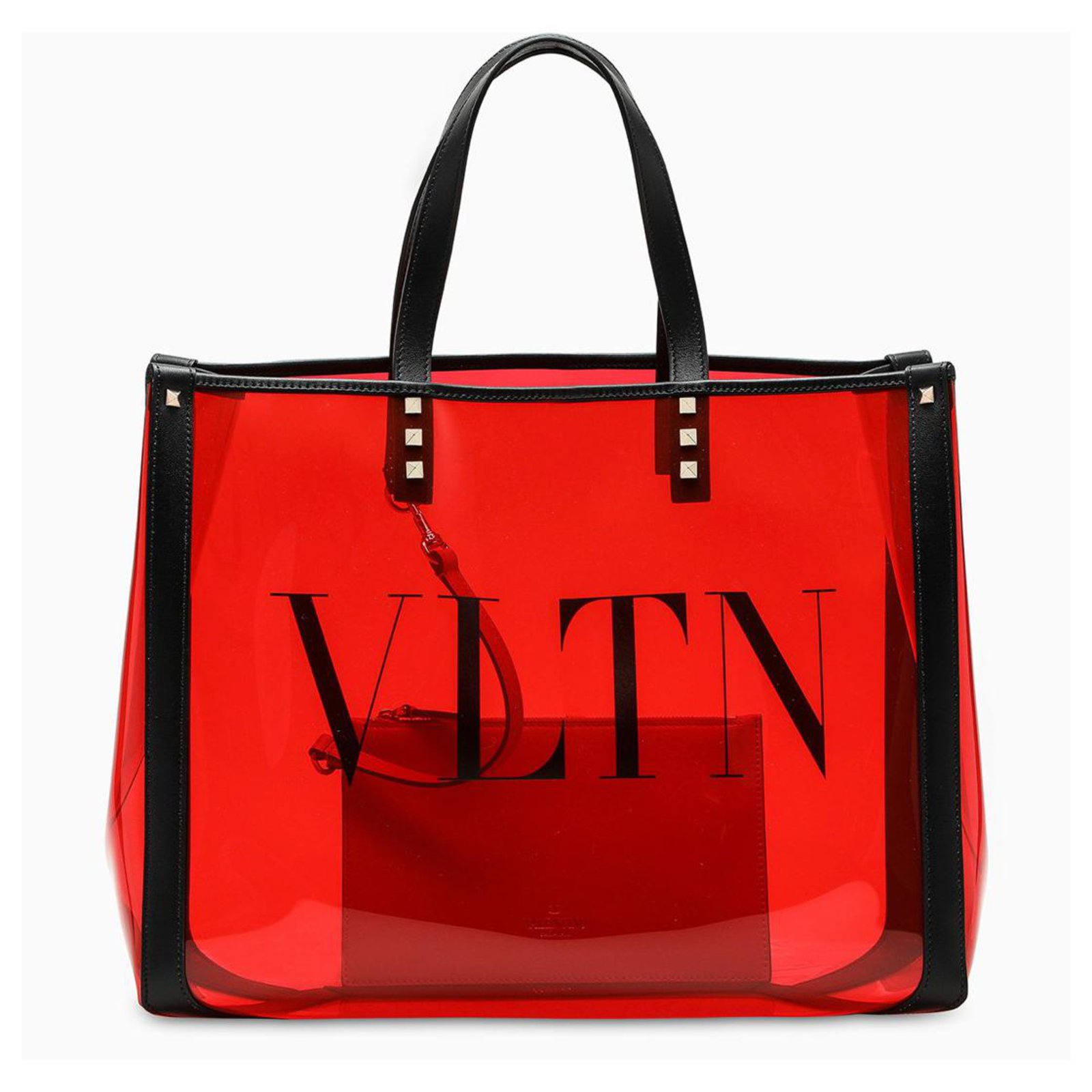 Valentino Garavani V Logo Transparent Tote Bag Red Leather NWT $1345