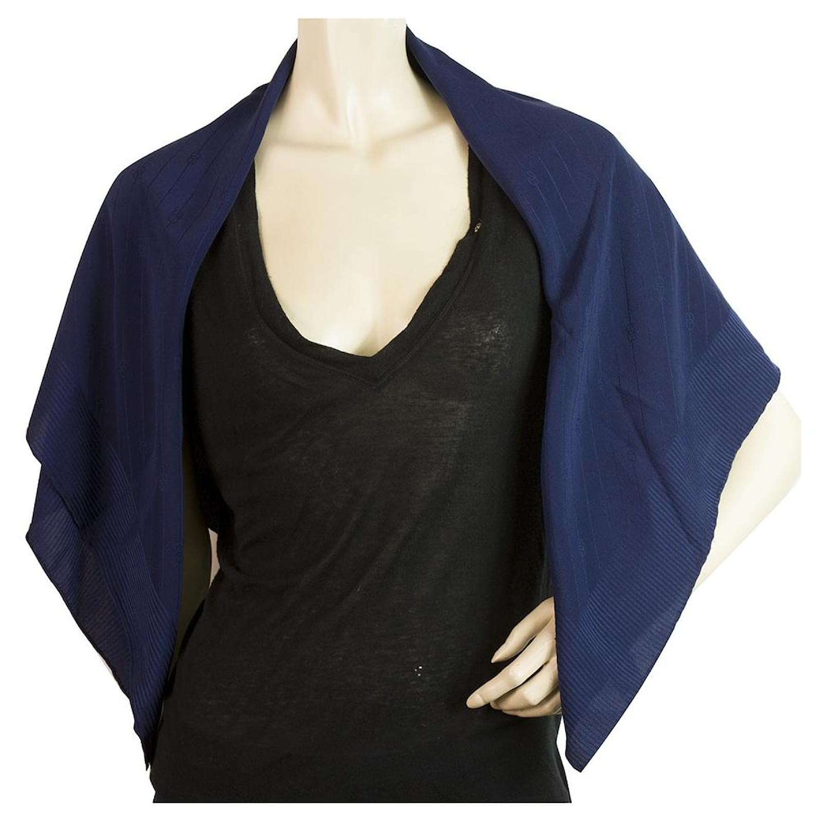 Foulard en soie GUCCI GG monogram vintage bleu marine carré très bon