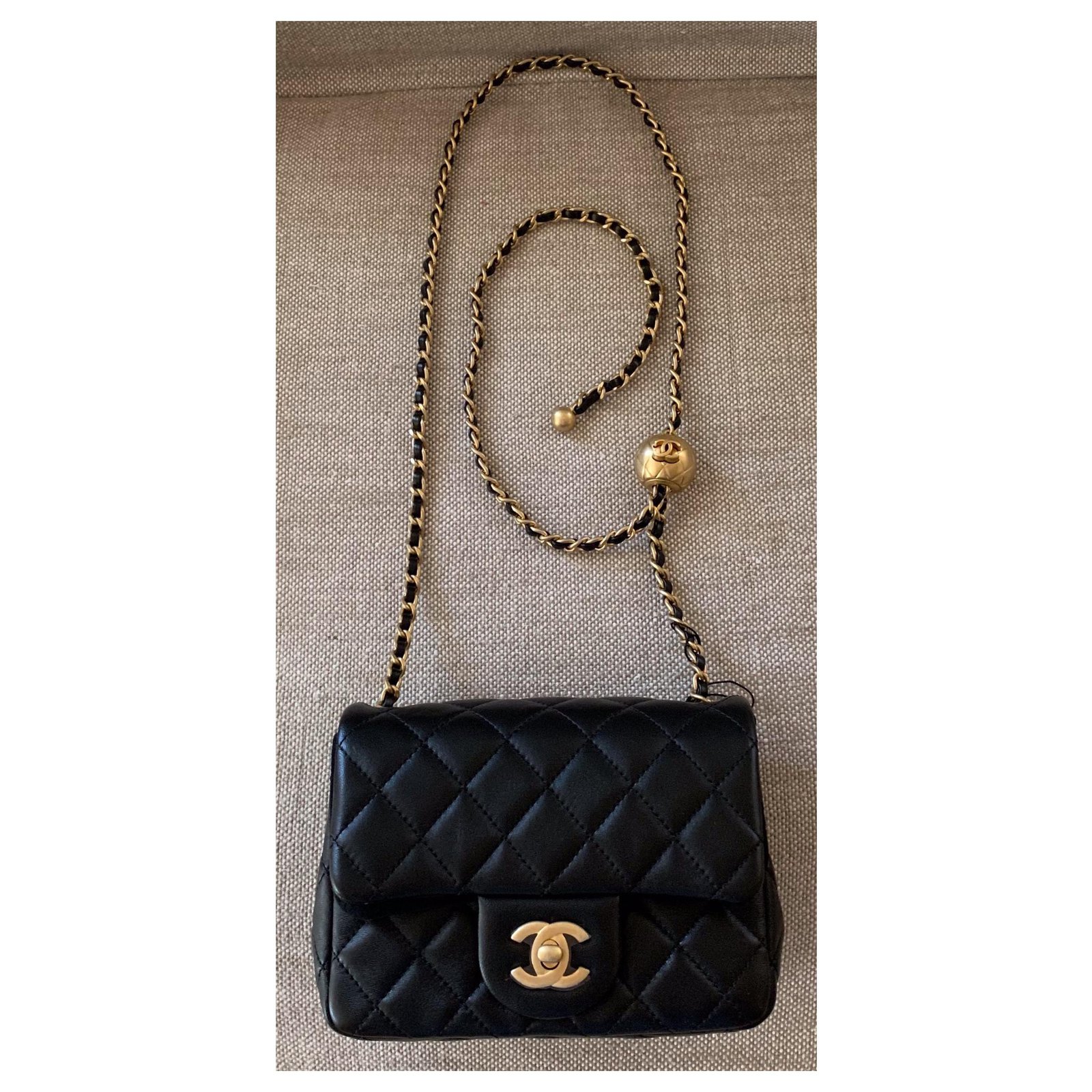 Chanel Runway Black Square Mini Flap Pearl Crush Bag Lambskin ref194009   Joli Closet