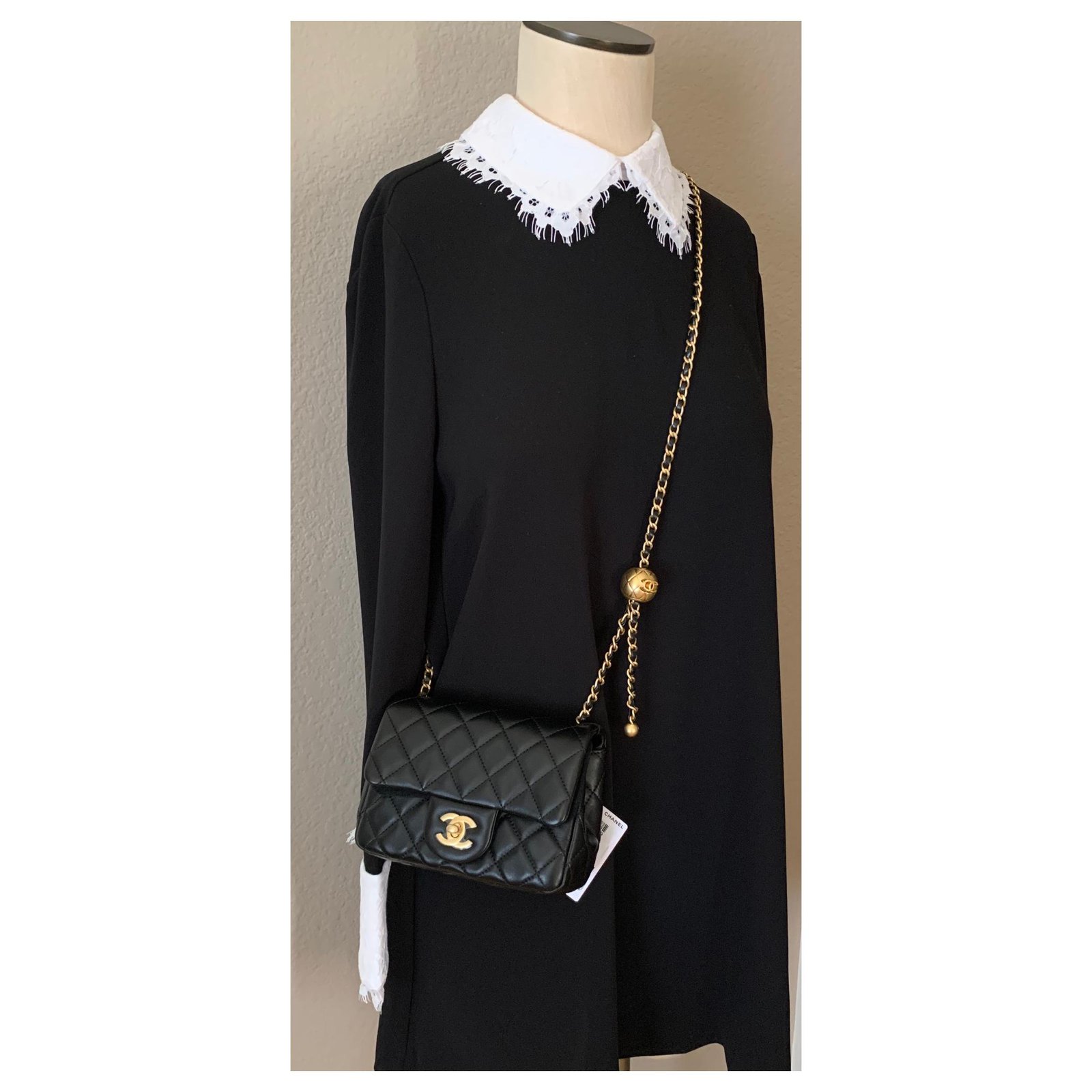 Chanel Runway Black Square Mini Flap Pearl Crush Bag Lambskin  -  Joli Closet