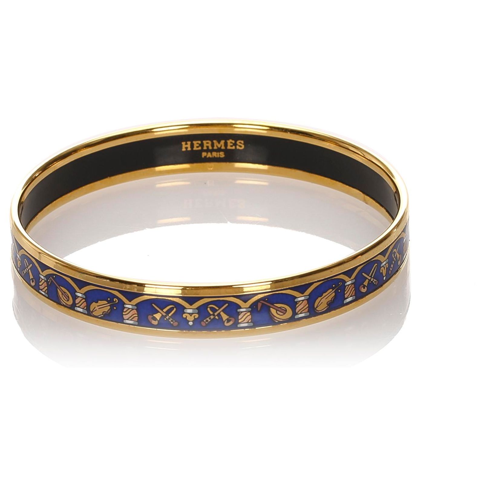 Bracelet Hermès Vintage En émaillé, Motif Bateaux Et Soleils, Couleur Bleu, Occasion En Bon état