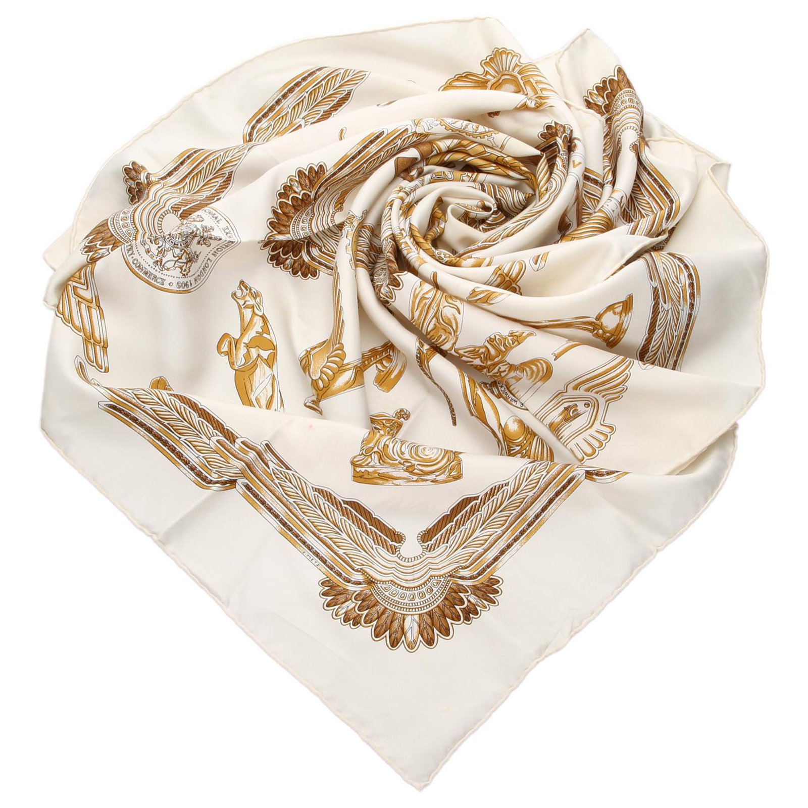 Hermès Hermes White Les Parures du Vent Silk Scarf Golden Cloth ref 194064 Joli Closet