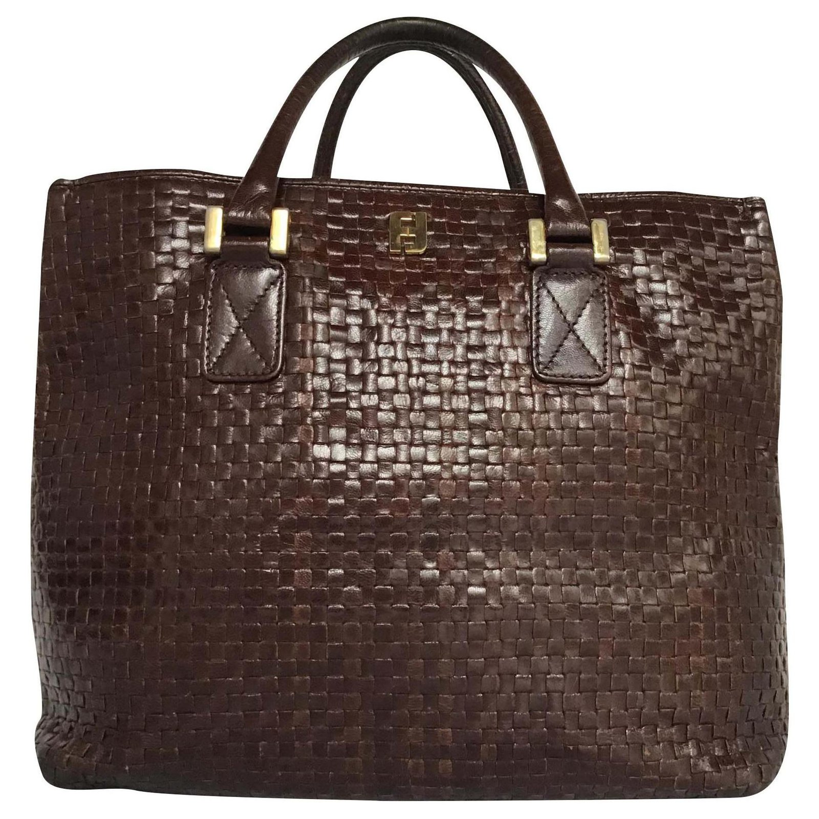Fendi Woven Leather Handbag Dark brown ref.194344 - Joli Closet