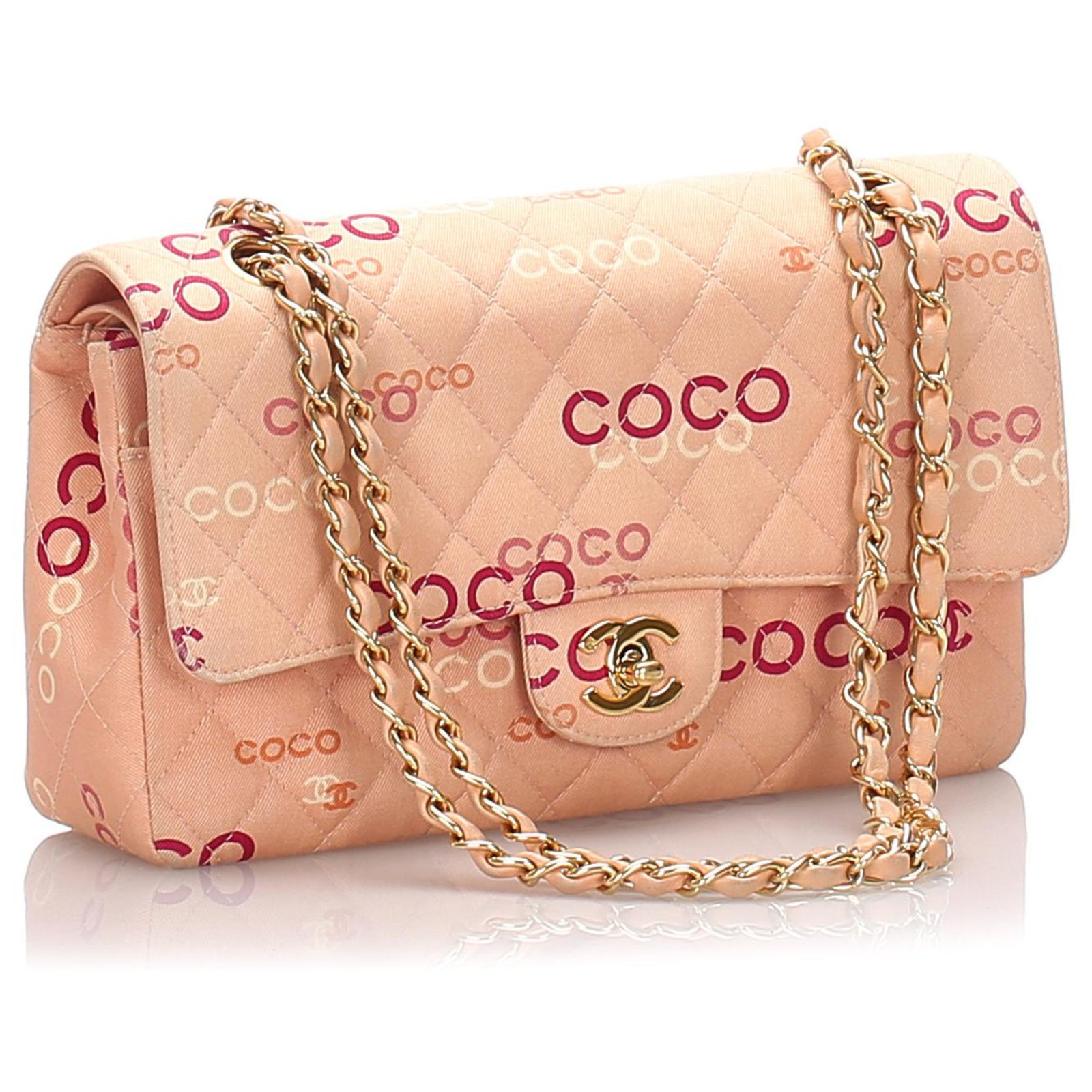 Chanel Pink Quilted Canvas Coco Classic Double Flap Medium