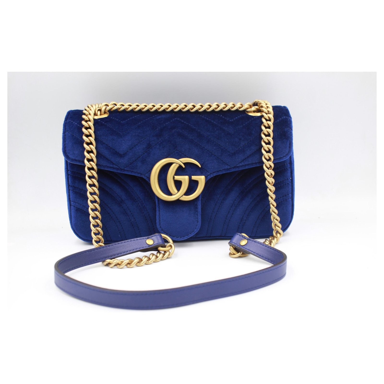 Sac velours croix épaule Gucci GG bleu royal marmont