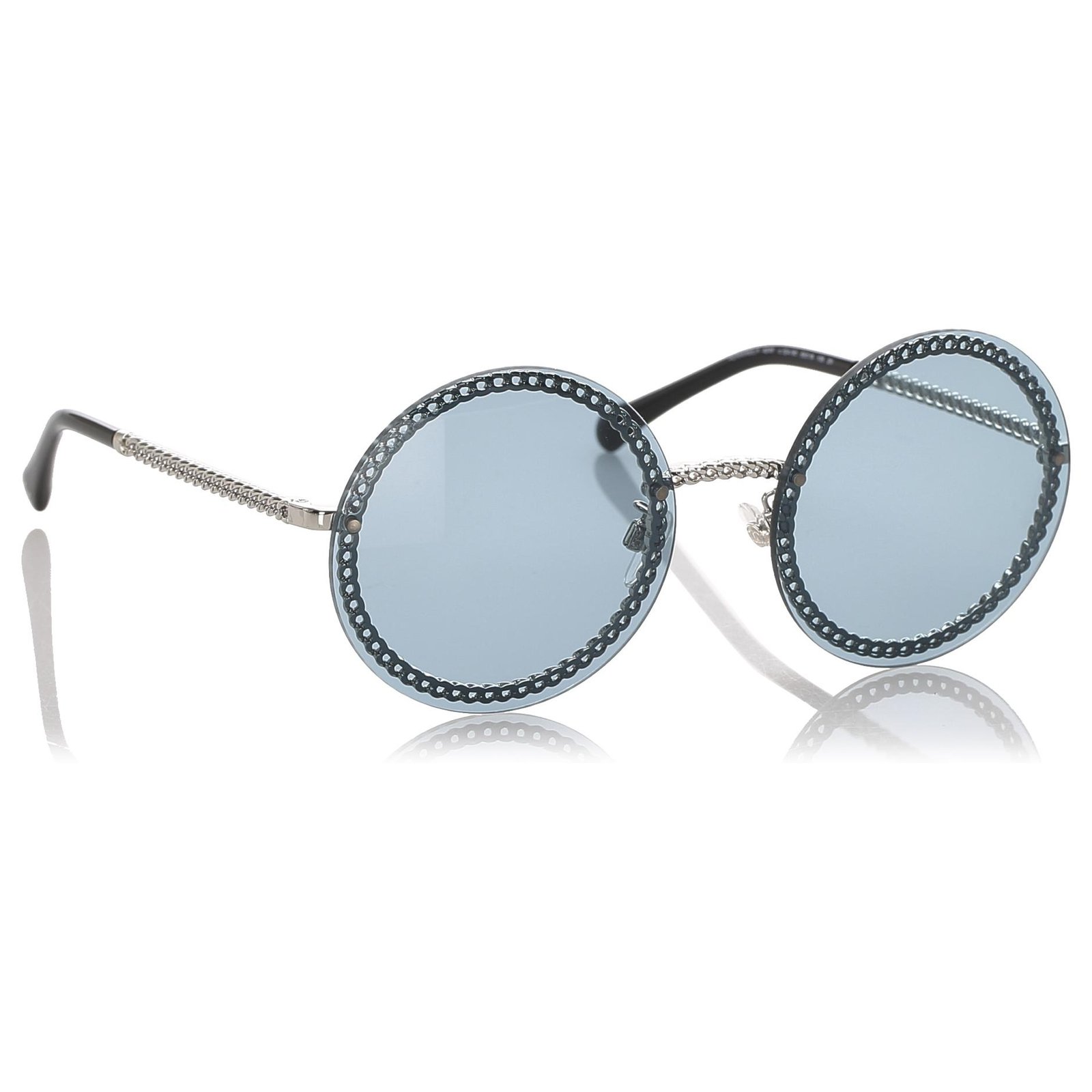Chanel Blue Chain Round Tinted Sunglasses Metal Plastic ref.194949