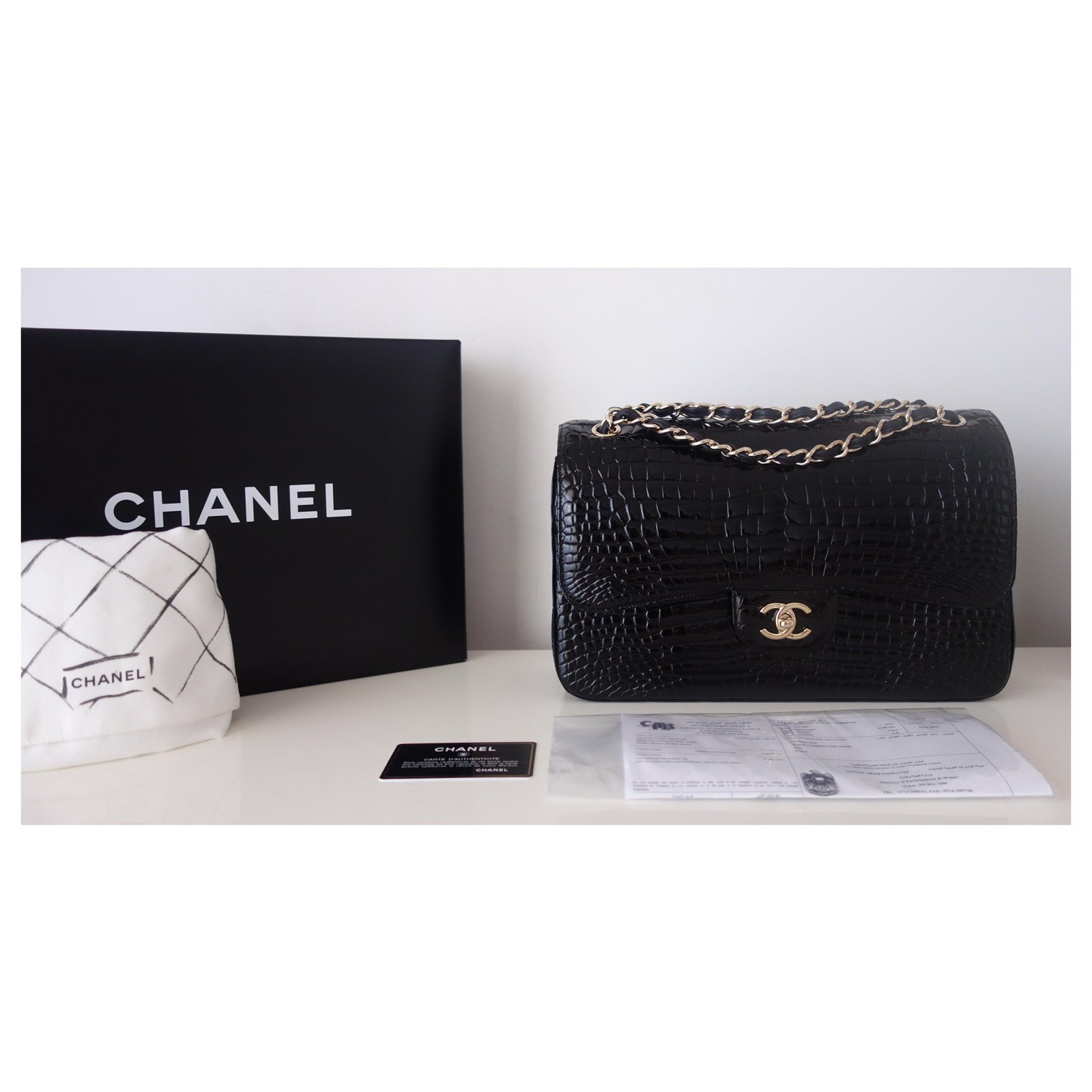 Timeless BAG CHANEL CLASSIC ALLIGATOR BLACK Exotic leather ref