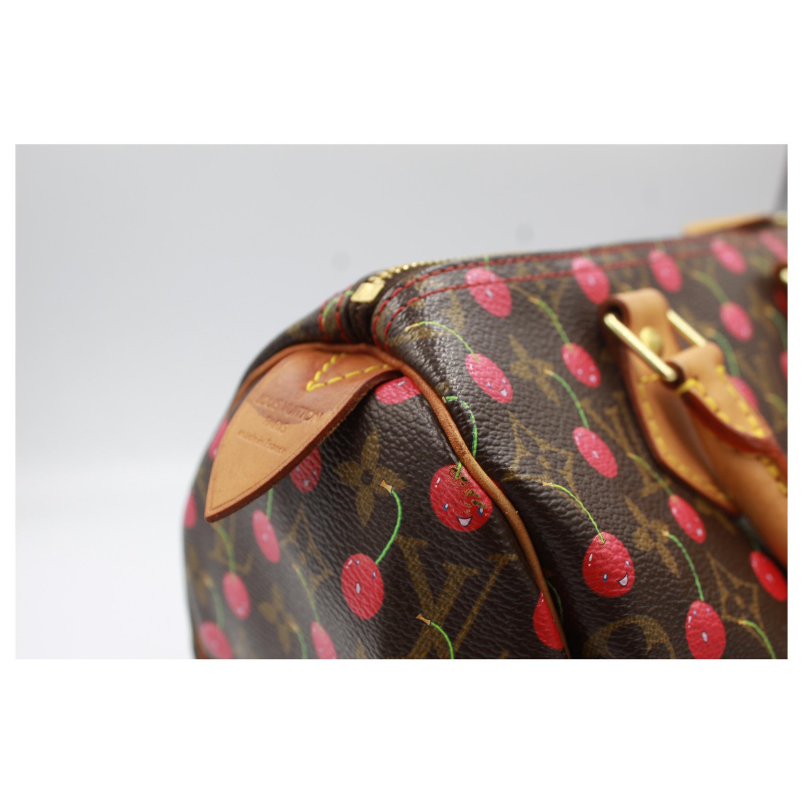 Louis Vuitton Speedy 25 handbag with cherries, by haruki Murakami Brown Red  Cloth ref.195131 - Joli Closet