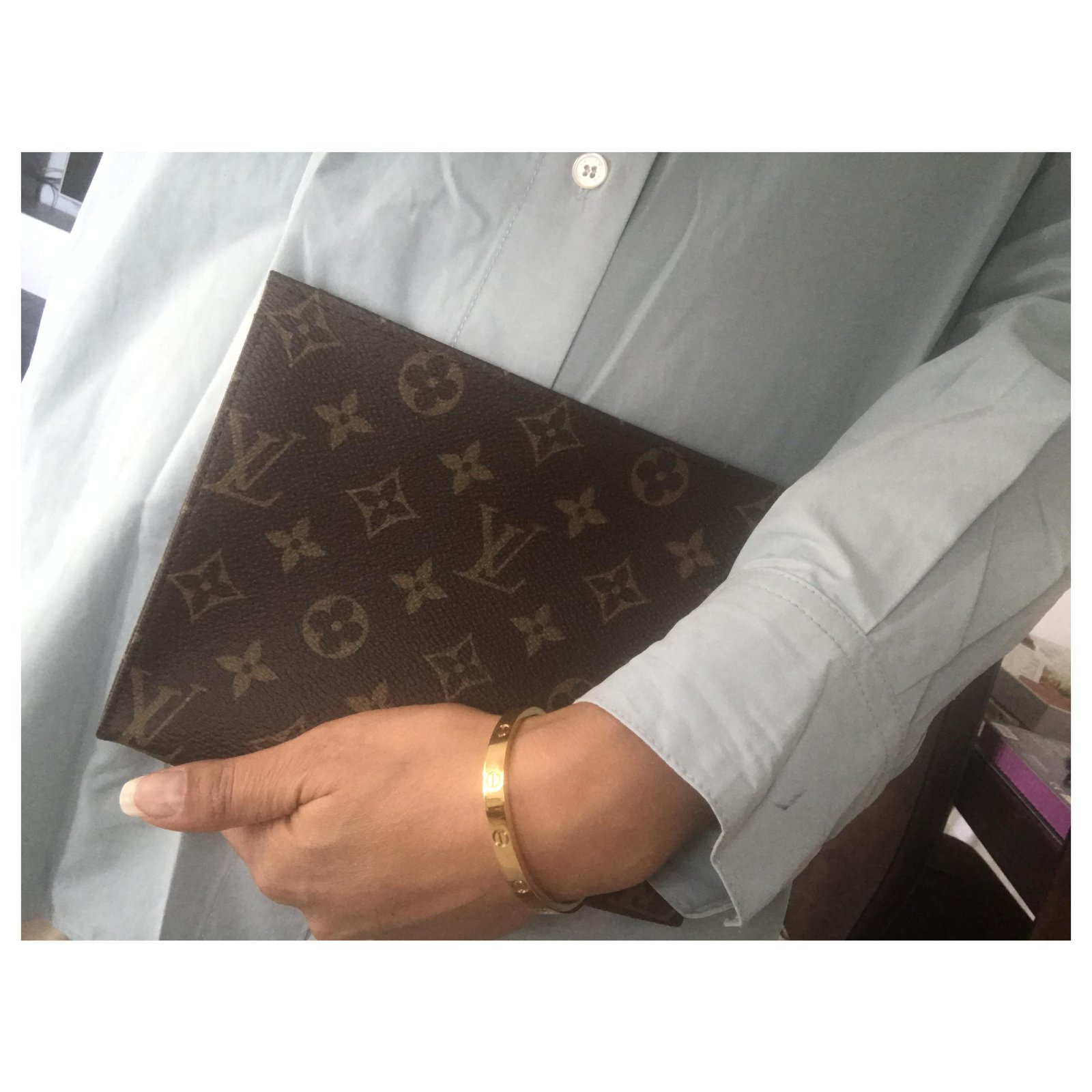 Double zip cloth clutch bag Louis Vuitton Brown in Cloth - 25504592