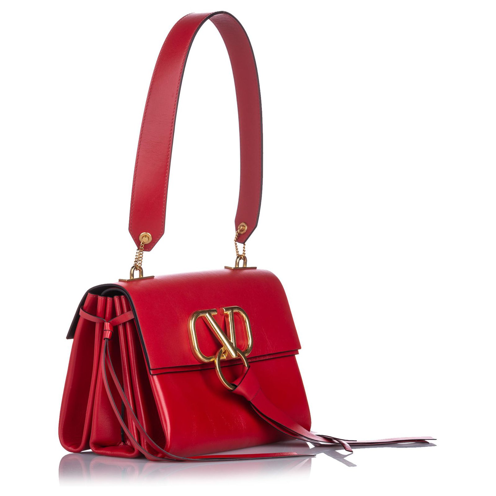 Valentino Red VRing Leather Shoulder Bag Pony-style calfskin ref