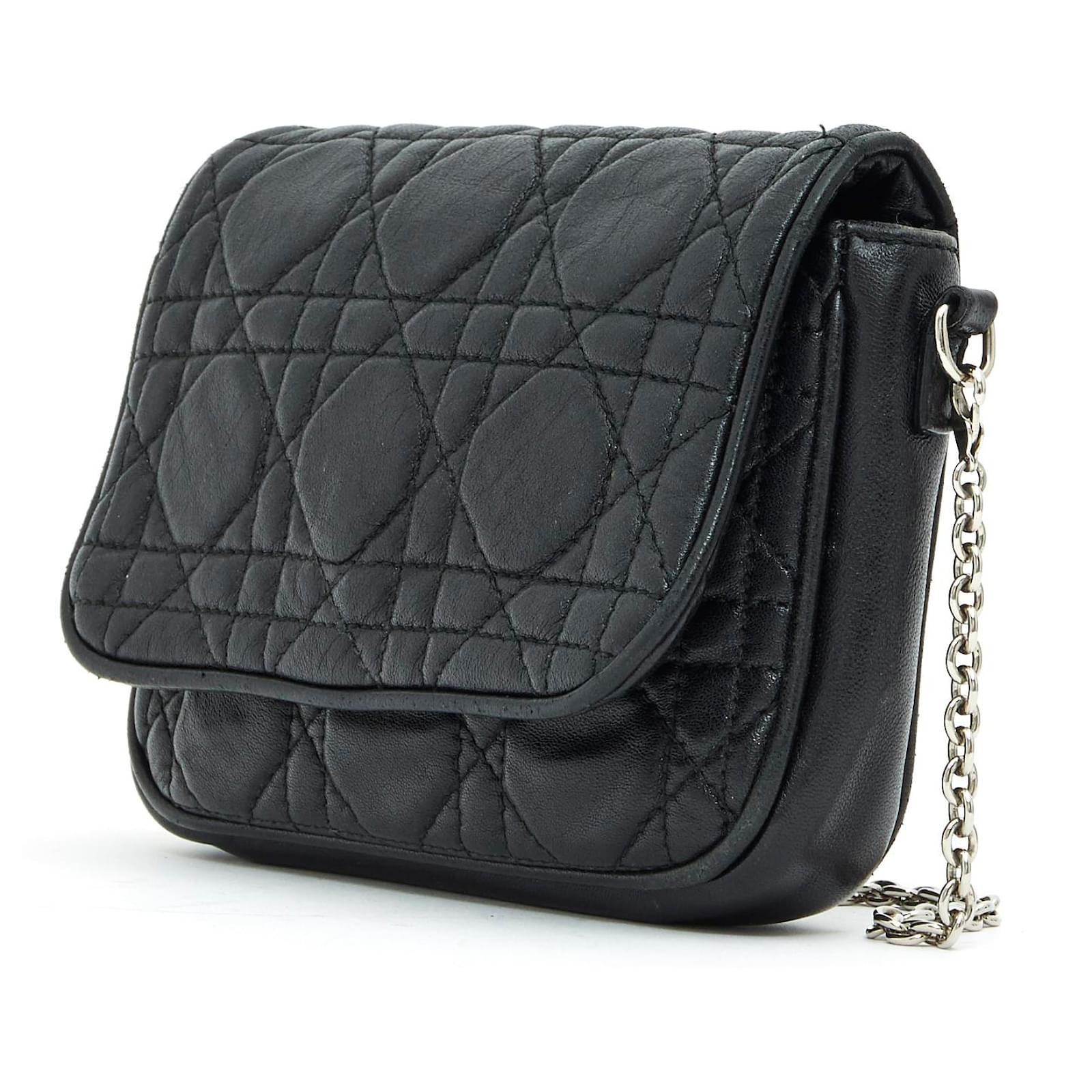 Christian Dior LADY DIOR MINI BAG SCHWARZ Leder Ref 196385 Joli Closet