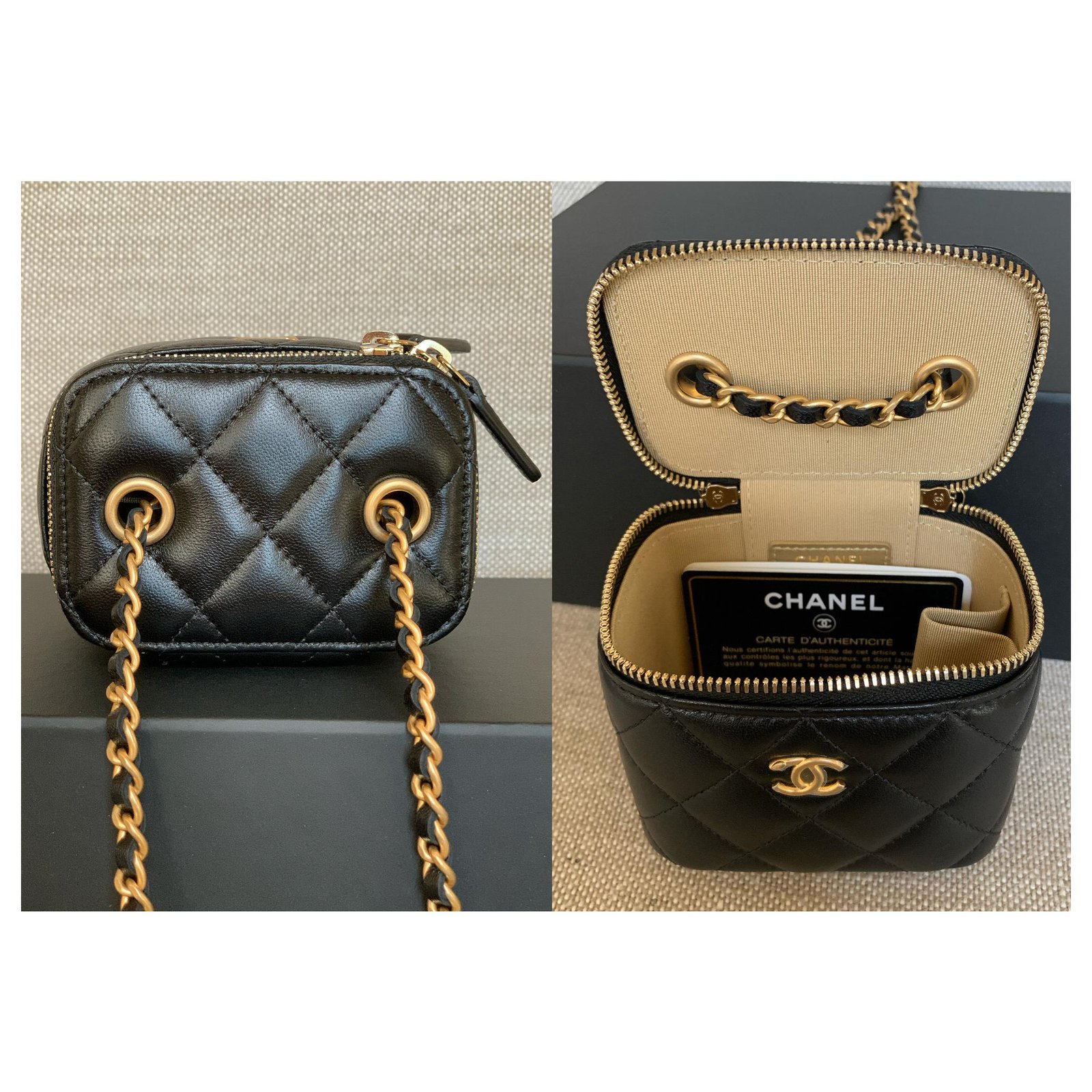 Vanity Chanel Runway Small Lambskin Classic Box Pearl Crush Black  ref.196639 - Joli Closet
