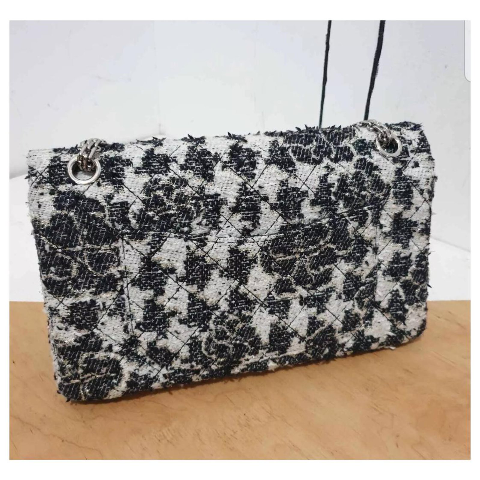 chanel tweed bag black and white
