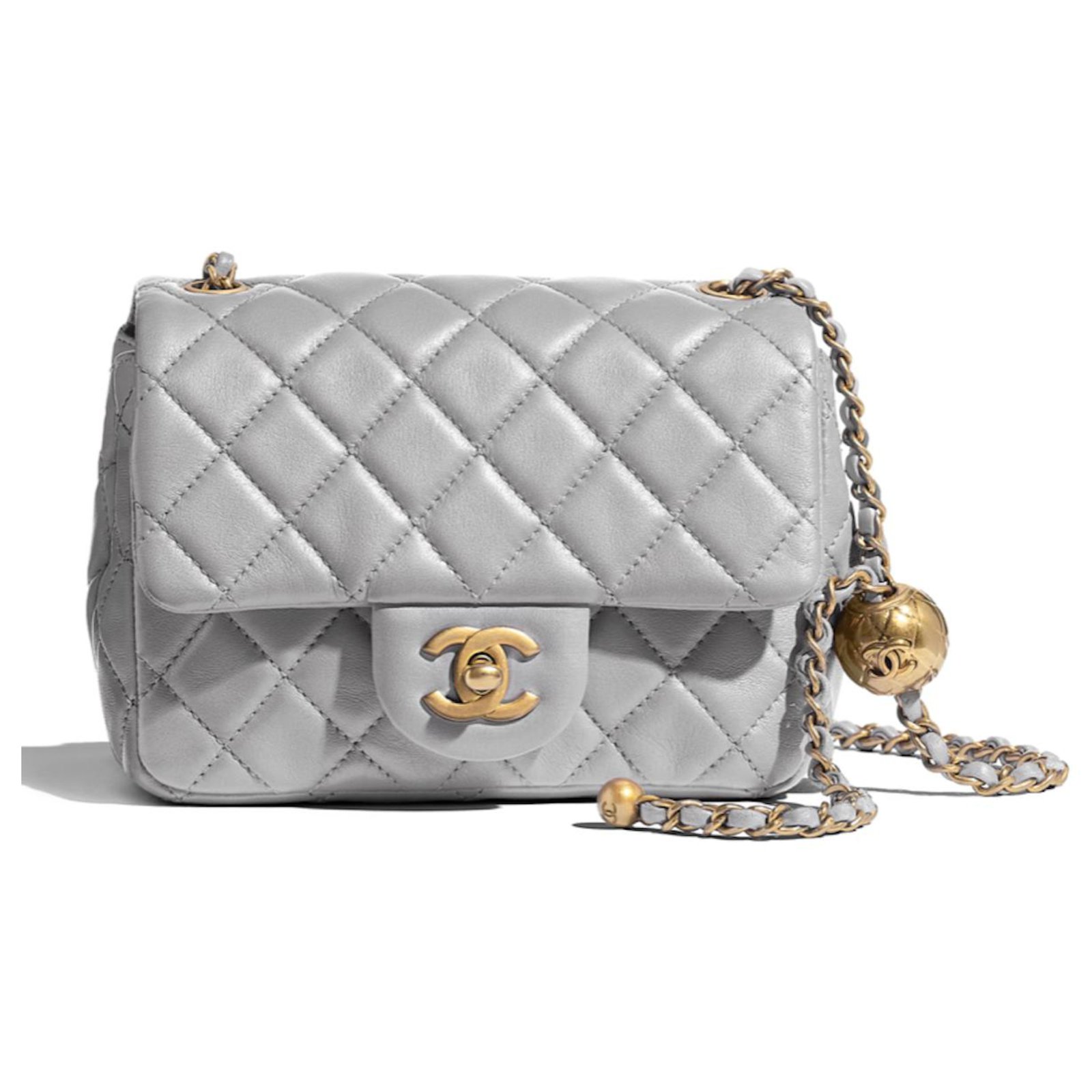 Chanel Runway Light Grey Square Mini Flap Pearl Crush Bag Lambskin ref. 196808 - Joli Closet