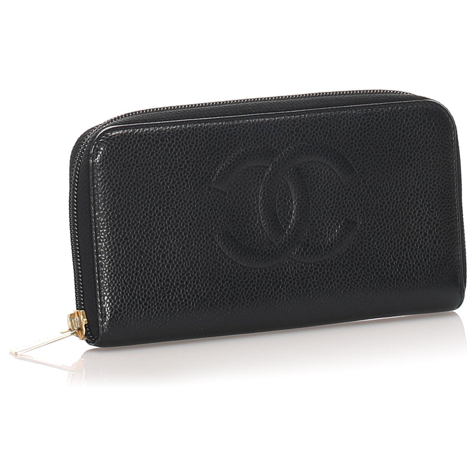 chanel black zip wallet large