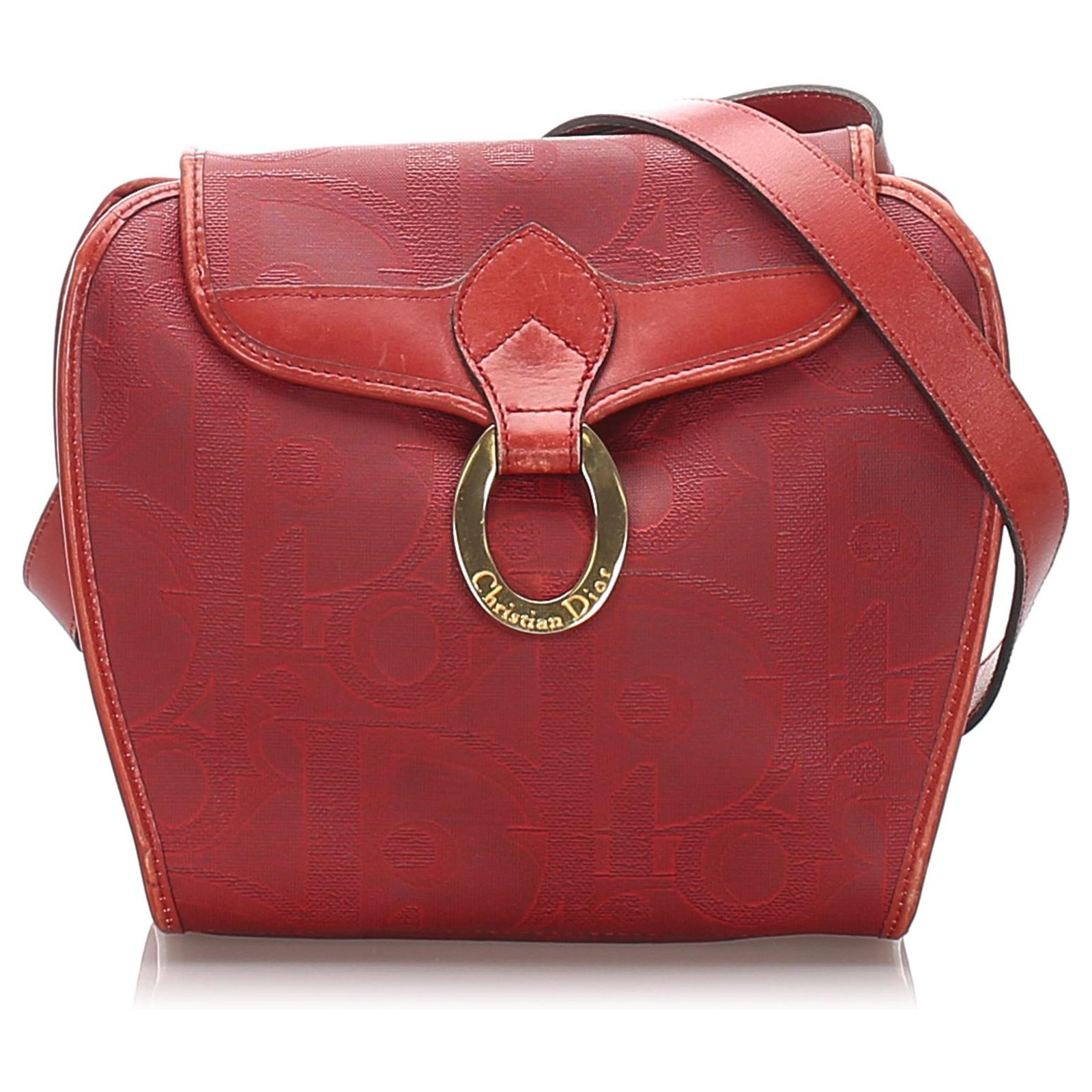 Dior Red Dior Oblique Crossbody Bag Leather Plastic Pony Style Calfskin