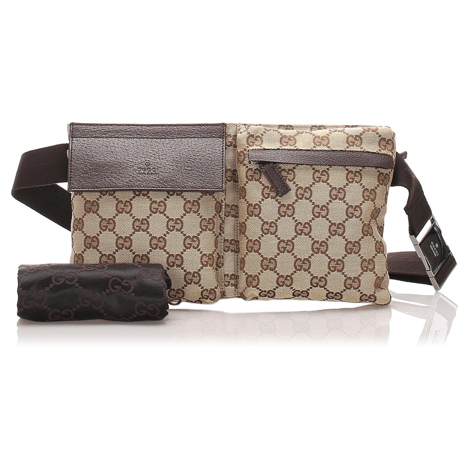 Gucci Brown GG Canvas Boat Baguette Beige Leather Cloth Pony-style calfskin  Cloth ref.274511 - Joli Closet