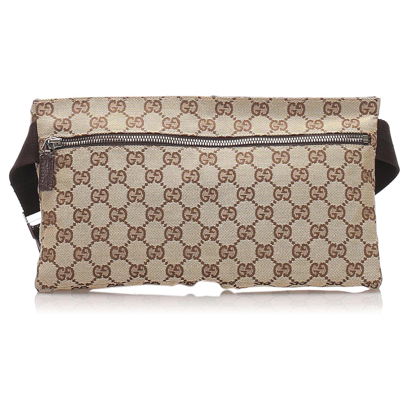 Gucci Brown GG Canvas Jackie Belt Bag Beige Dark brown Leather Cloth  Pony-style calfskin Cloth ref.585811 - Joli Closet