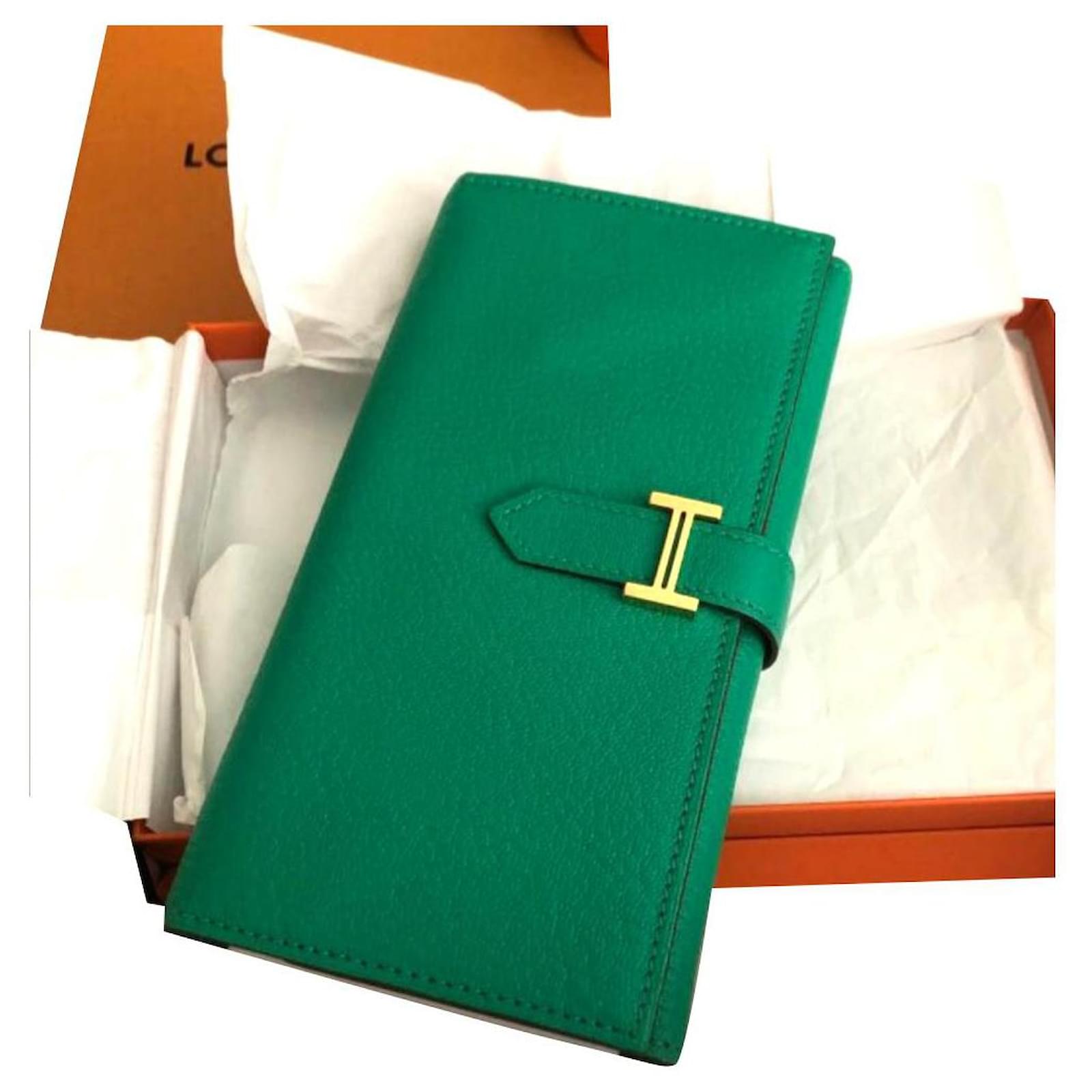 Béarn Hermès Hermes Bearn Trifold long wallet Green Leather ref.198052