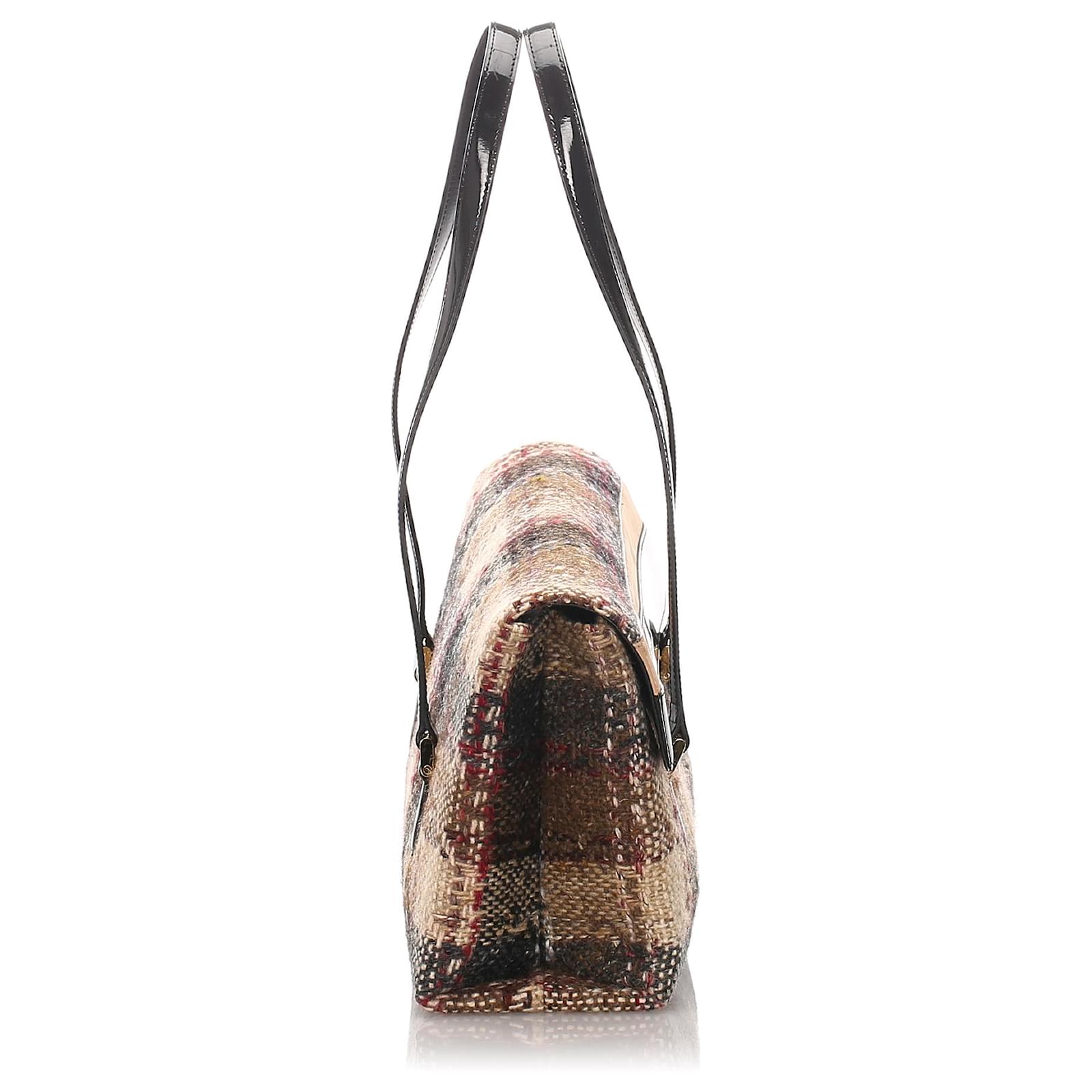 Burberry Brown Plaid Wool Shoulder Bag Multiple colors Beige Leather