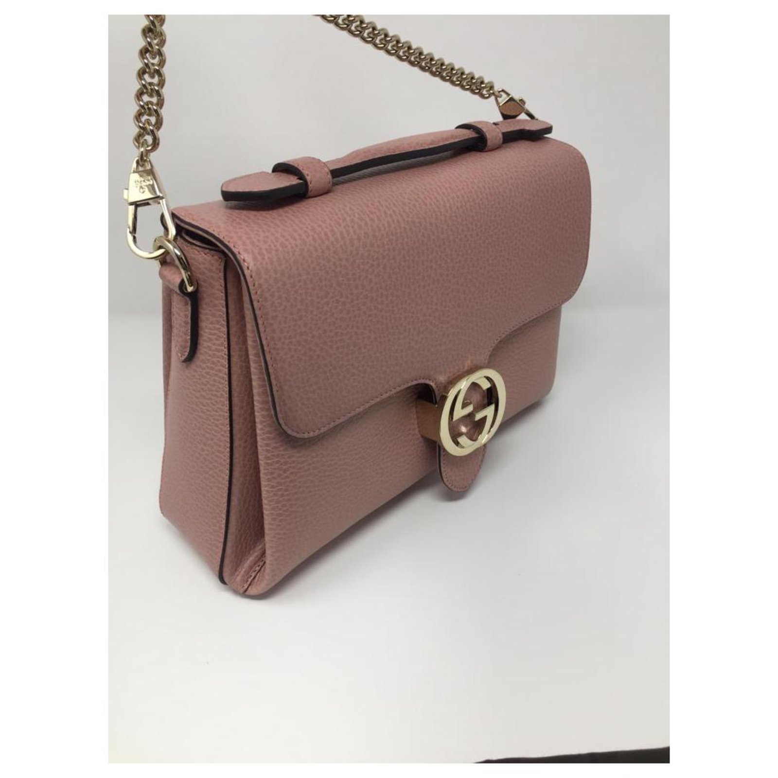 GUCCI Dollar Calfskin Small Interlocking G Shoulder Bag Soft Pink 1225596
