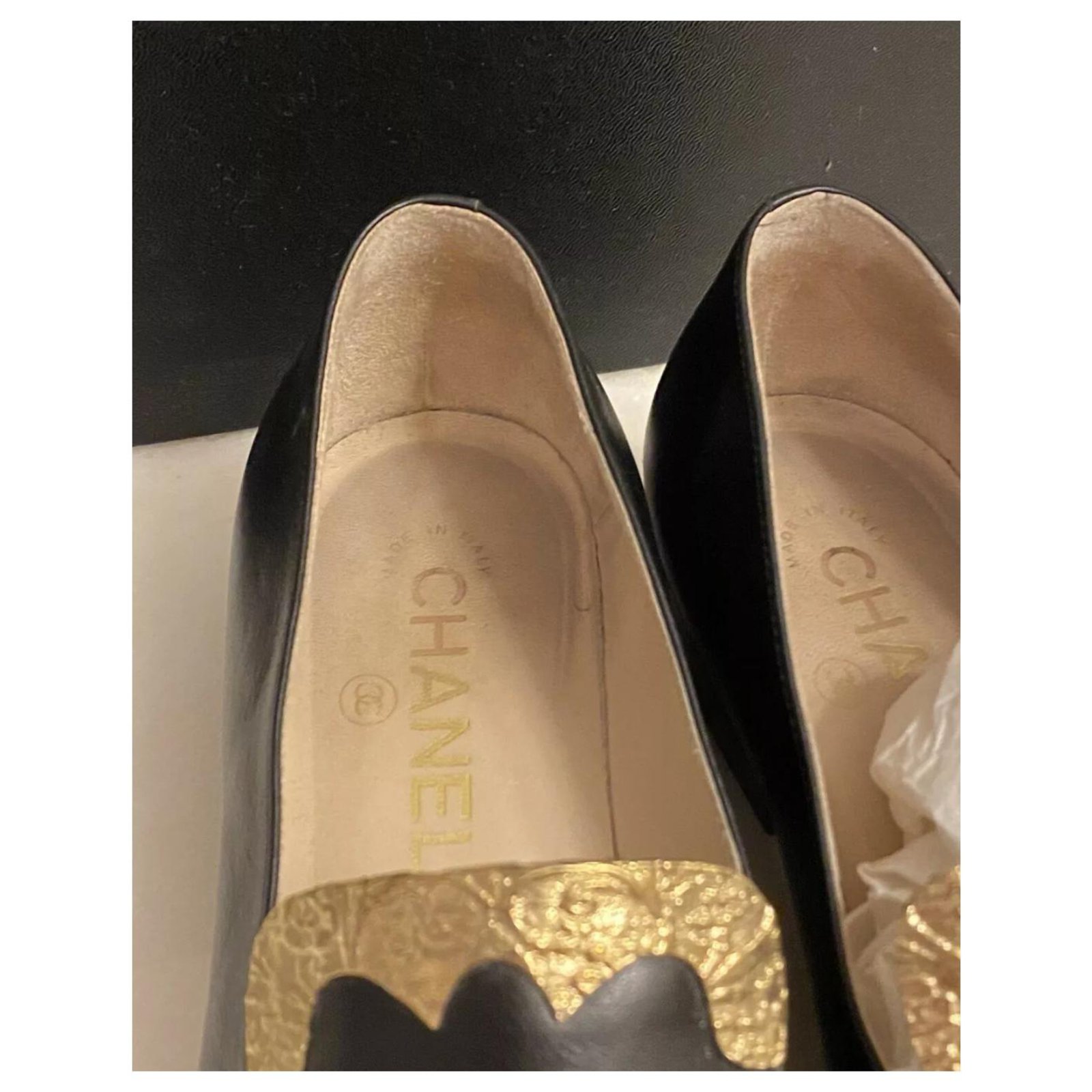Chanel Dallas Leather Loafers Schuhe Gr 37 Schwarz Golden Leder ref.198861  - Joli Closet