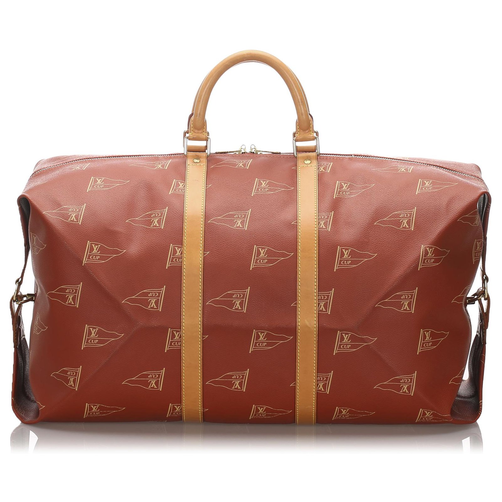 Louis Vuitton Red 1995 LV Cup Travel Bag Brown Leather Plastic