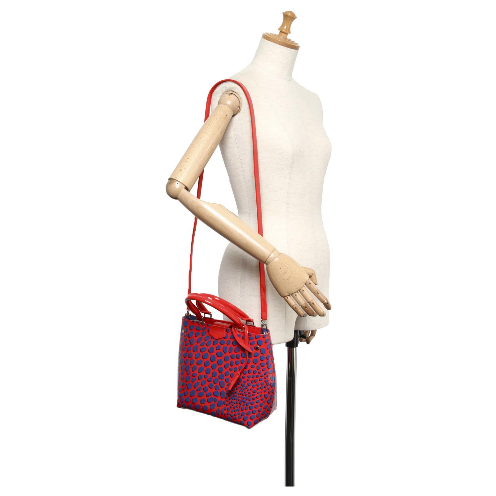 Louis Vuitton Red Vernis Jungle Dots Open Tote Blue Leather Patent