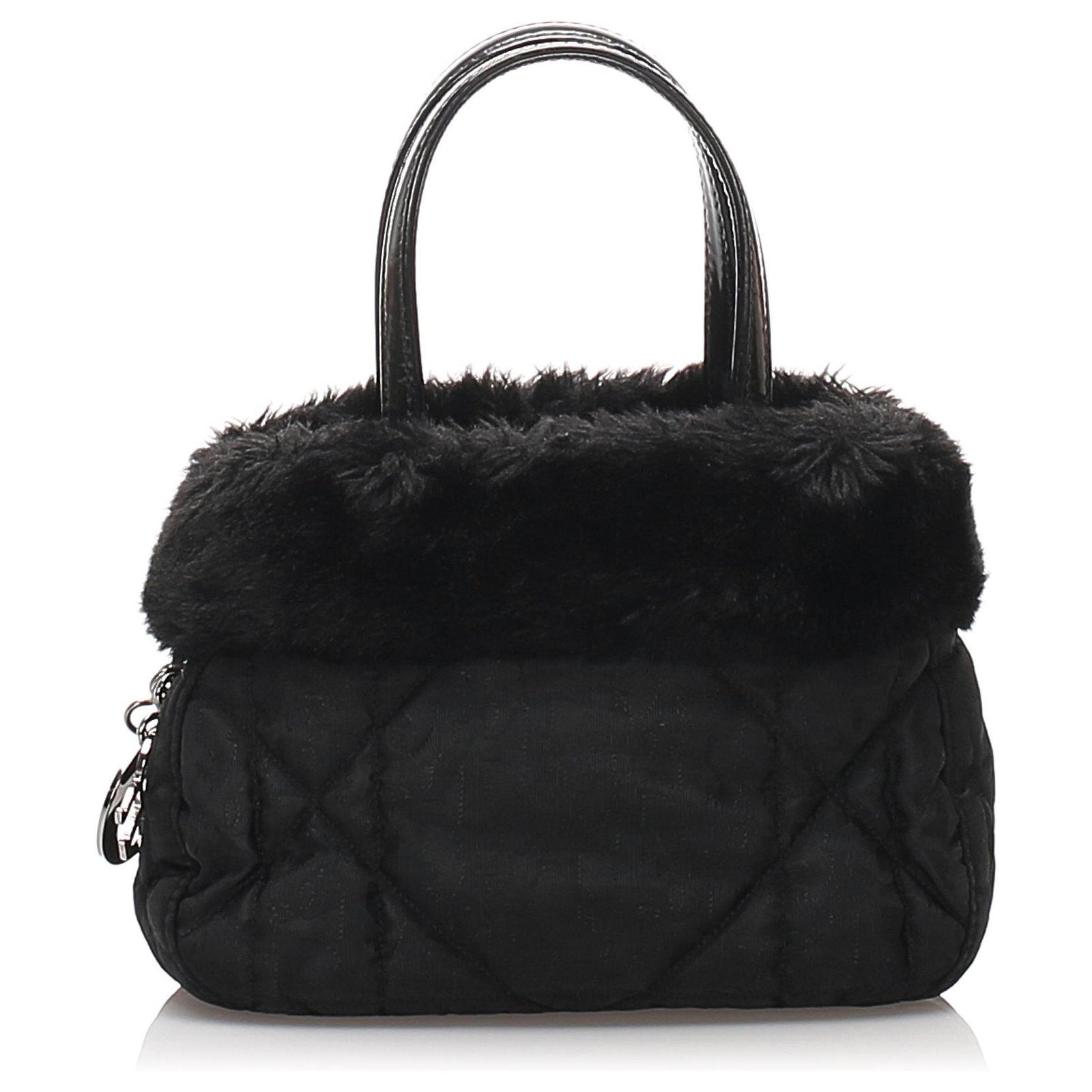 Dior Black Cannage Fur Handbag Nylon Cloth ref.200099 - Joli Closet