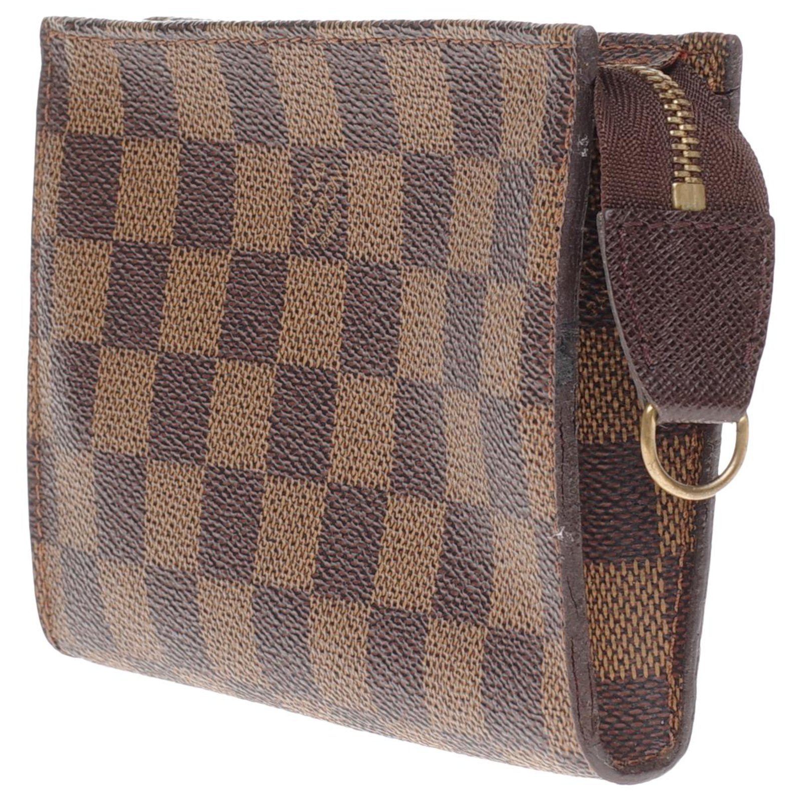Louis Vuitton makeup bag in ebene checkered coated canvas, En très bon état  Brown Leather Cloth ref.200192 - Joli Closet
