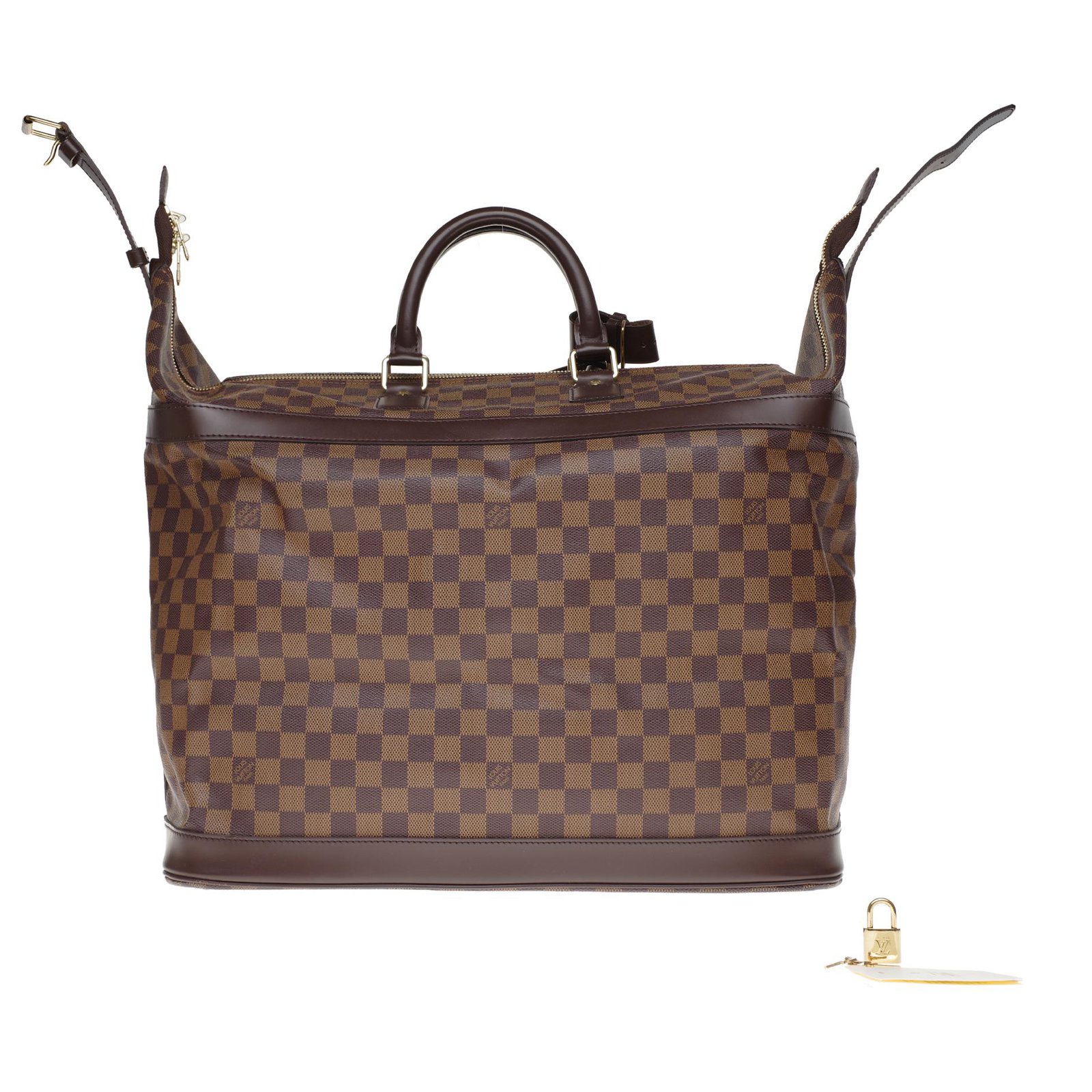 Rare Louis Vuitton Steamer bag in ebene checkered coated canvas, Nearly new  condition Brown Leather Cloth ref.200227 - Joli Closet