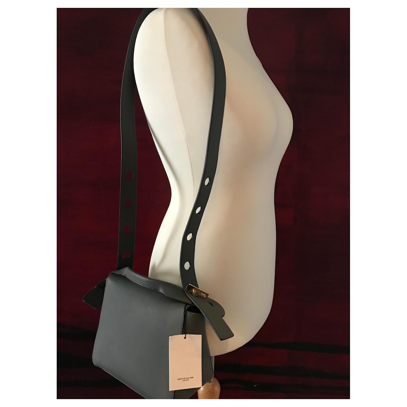 SOPHIE HULME グレー レザーハンドバッグボルトバッグ Sophie Hulme Bolt Bag Grey Leather ref.200240 - Joli Closet