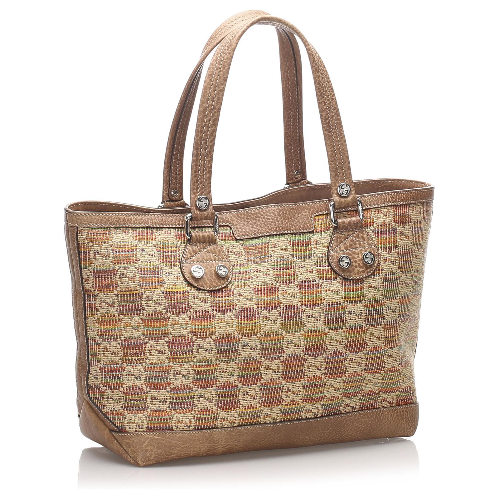 Gucci Sunset Straw Tote Bag Brown