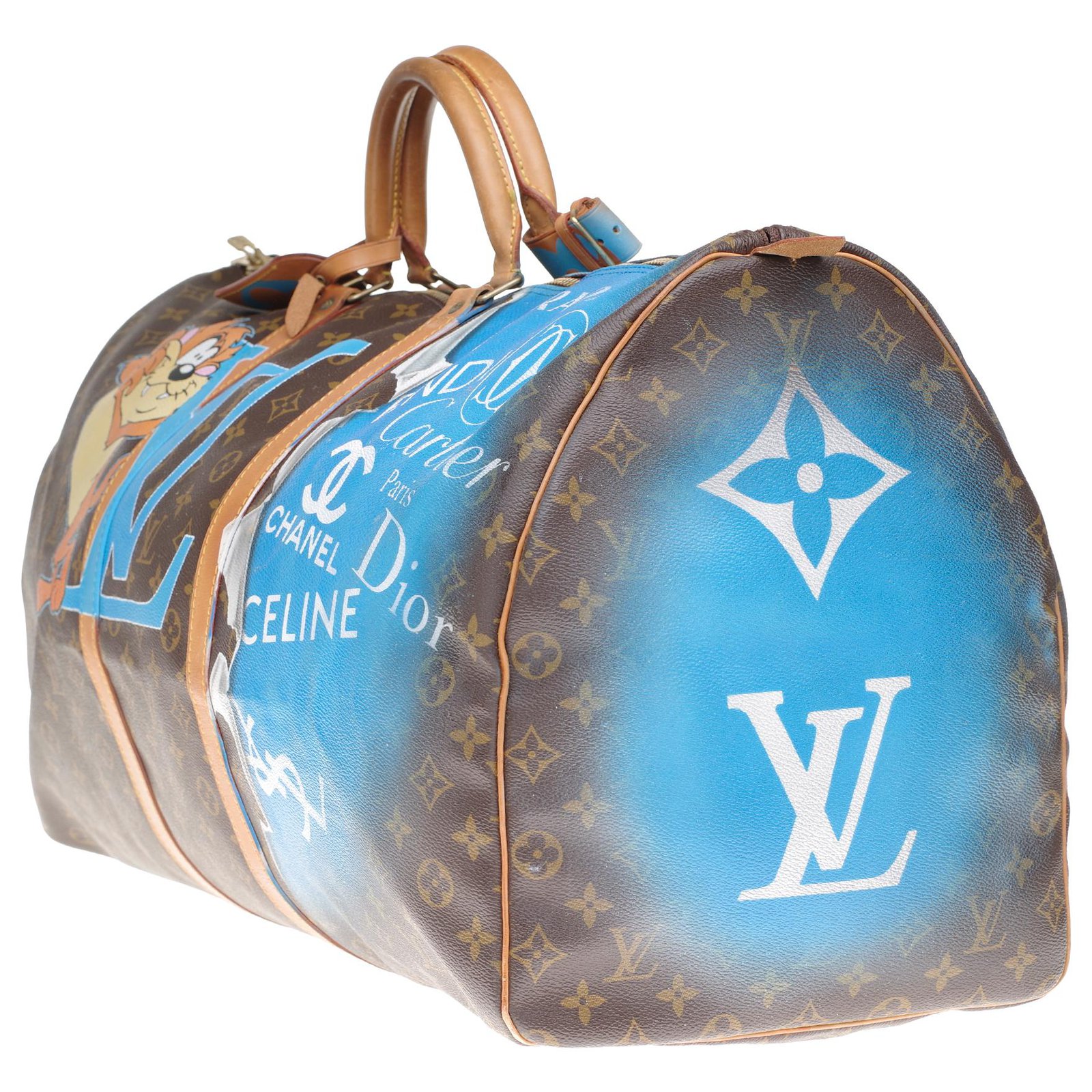 Customized LV Keepall 60 Travel bag in monogram canvas F*** #66 !