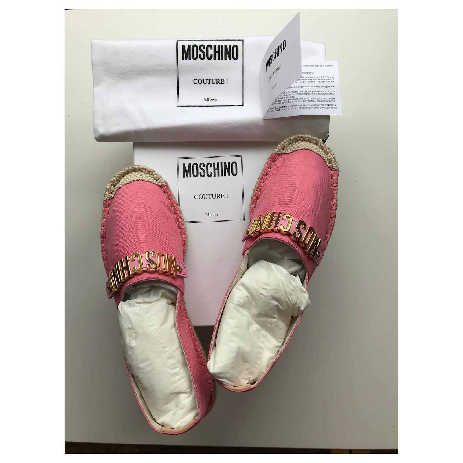 Moschino Pink Espadrilles Golden Leather Cloth Metal