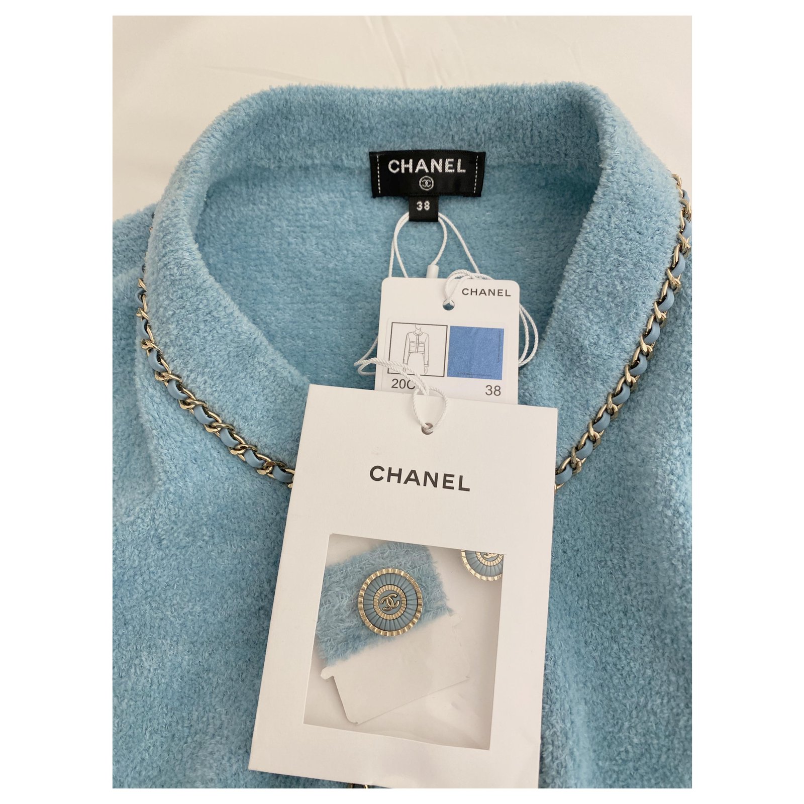 Chanel 2020 Cruise 20C Sky Blue leather chain jacket