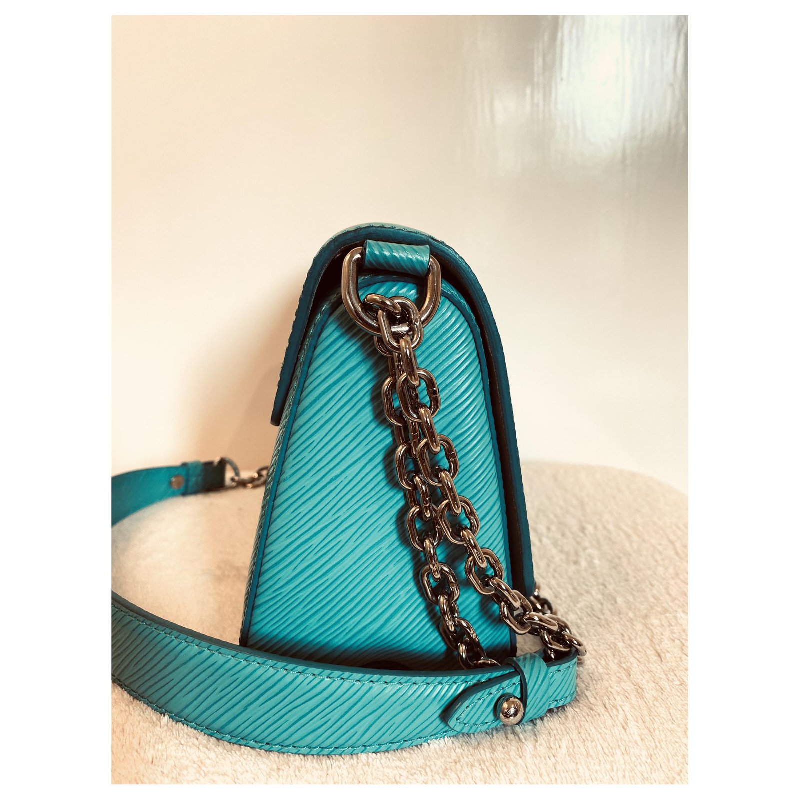 Louis Vuitton Turquoise Epi Leather Twist PM Bag For Sale at
