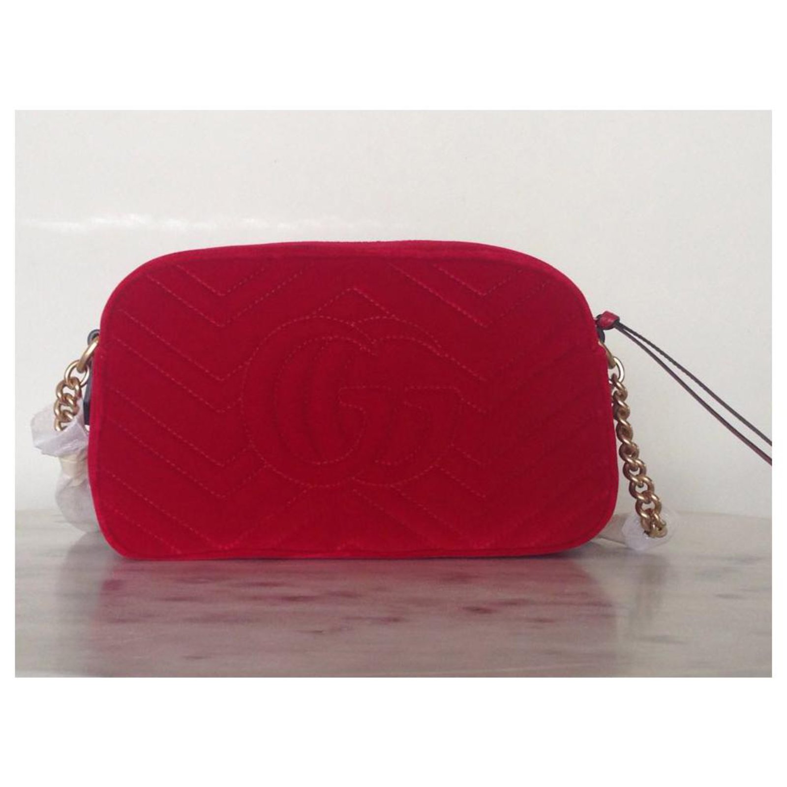 Gucci Marmont Small Velours Red Bag Velvet ref.202401 - Joli Closet