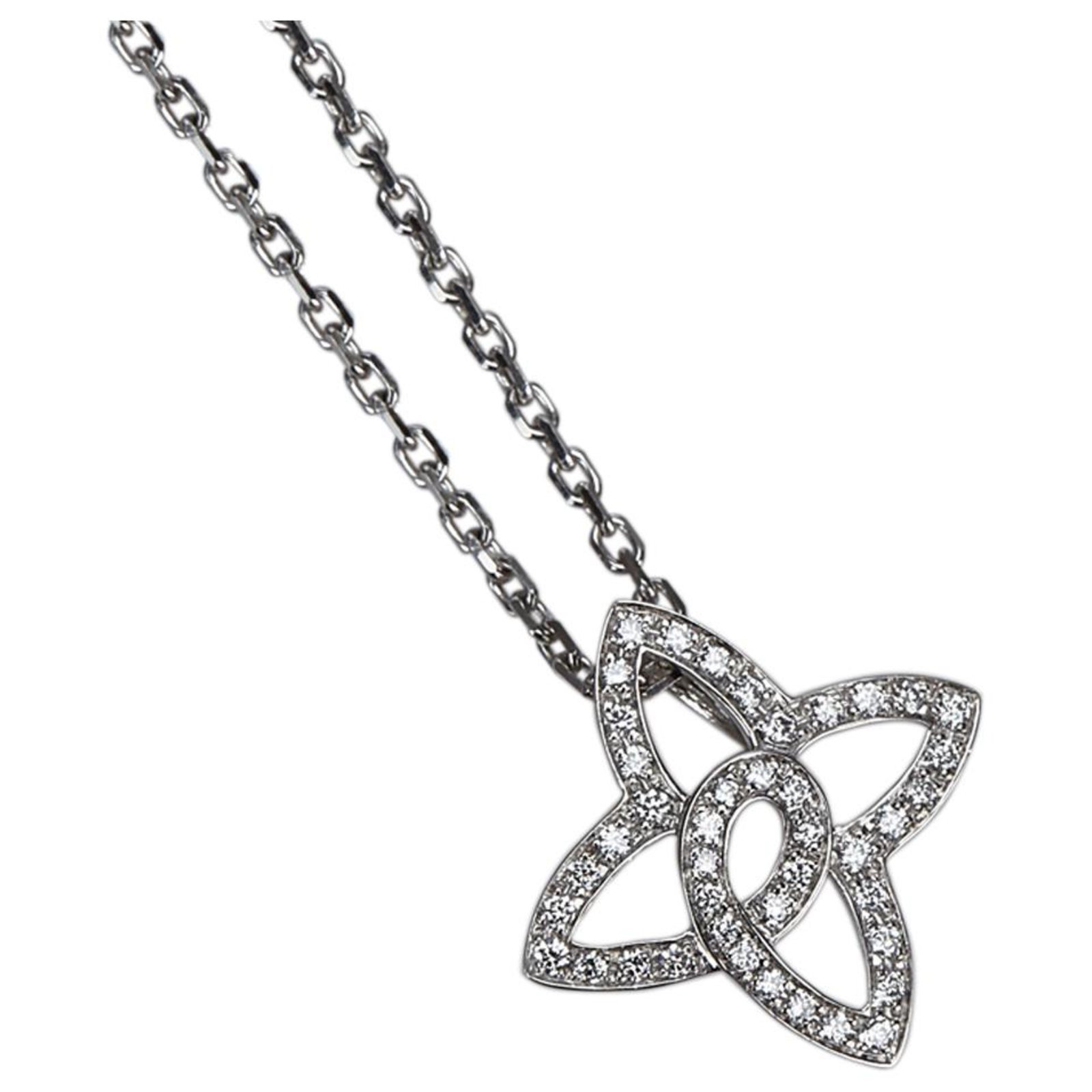 Louis Vuitton Silver Quatrefoil Diamond Necklace Silvery Metal ref