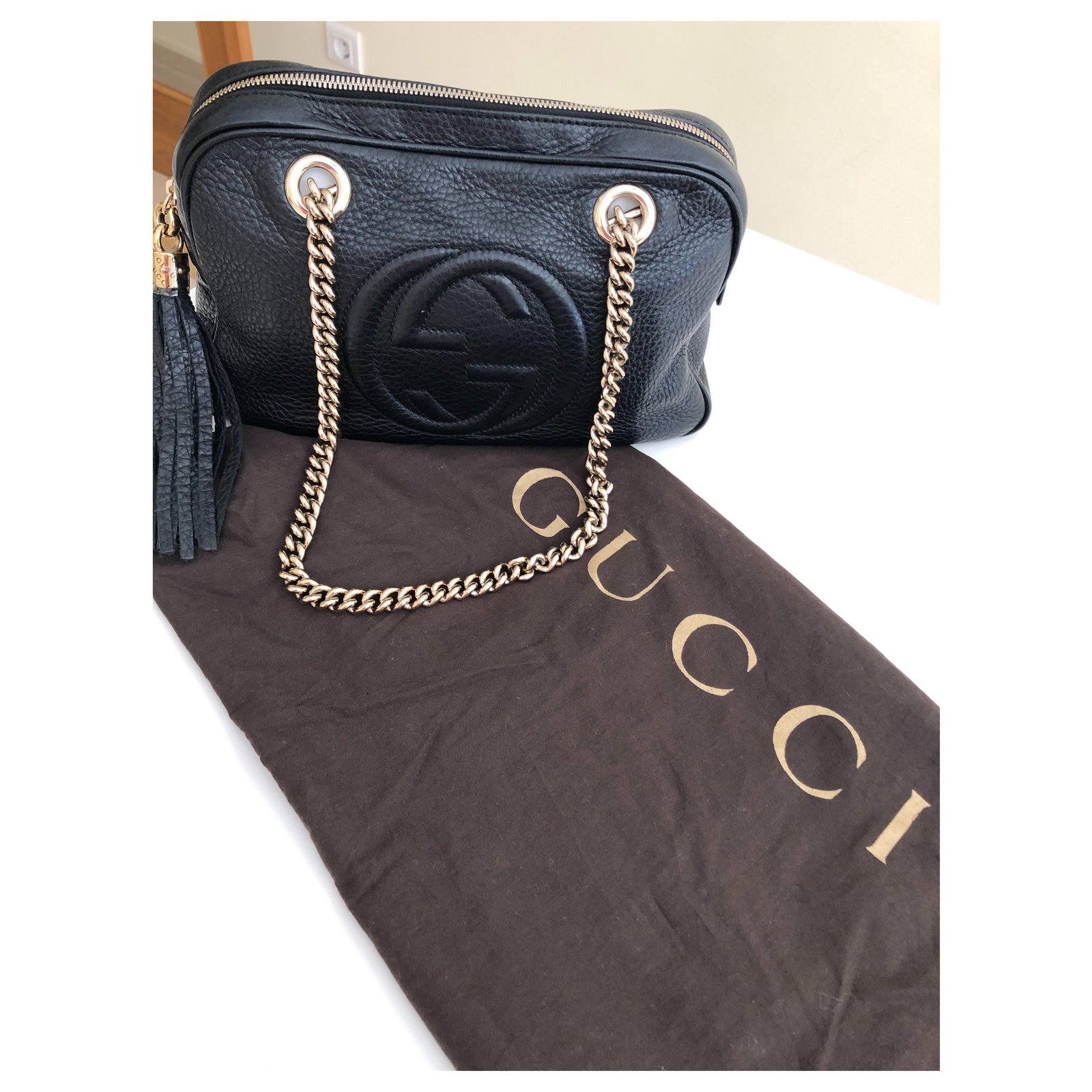 Gucci Chain Shoulder Bag in Black Leather ref.560380 - Joli Closet