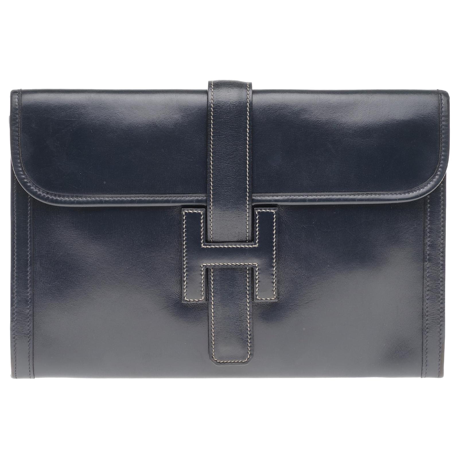 Tr?�s belle Pochette Herm?�s Jige en cuir box marine Bleu Marine ref.202865 - Joli Closet