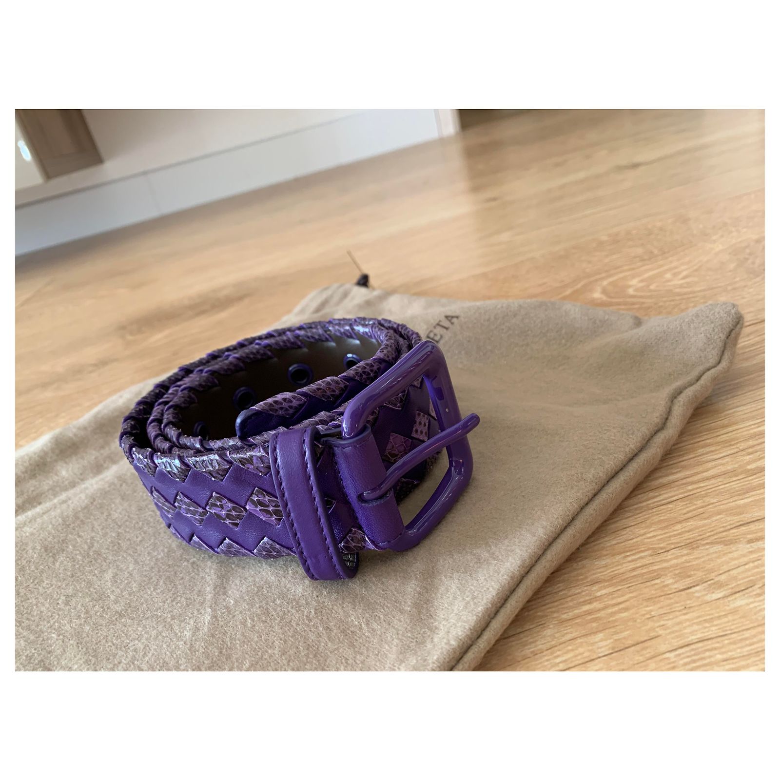 Bottega Veneta belt braided leather and purple snake leather 