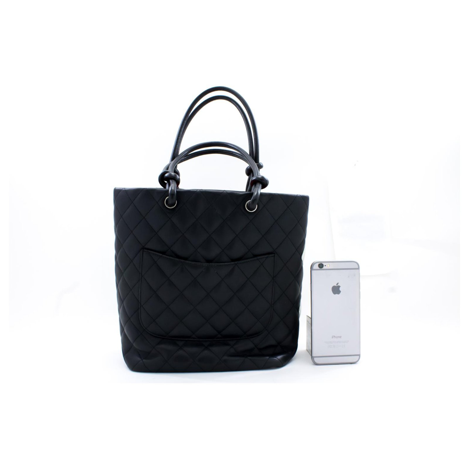 CHANEL Cambon Tote Small Shoulder Bag Black White Quilted calf