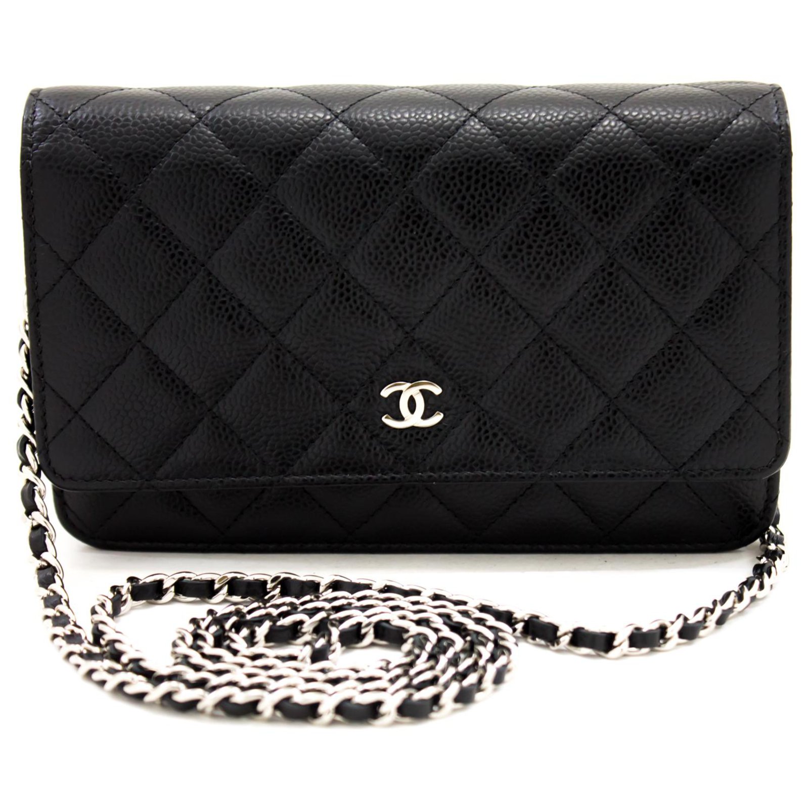 CHANEL Caviar Wallet On Chain WOC Black Shoulder Bag Crossbody u14
