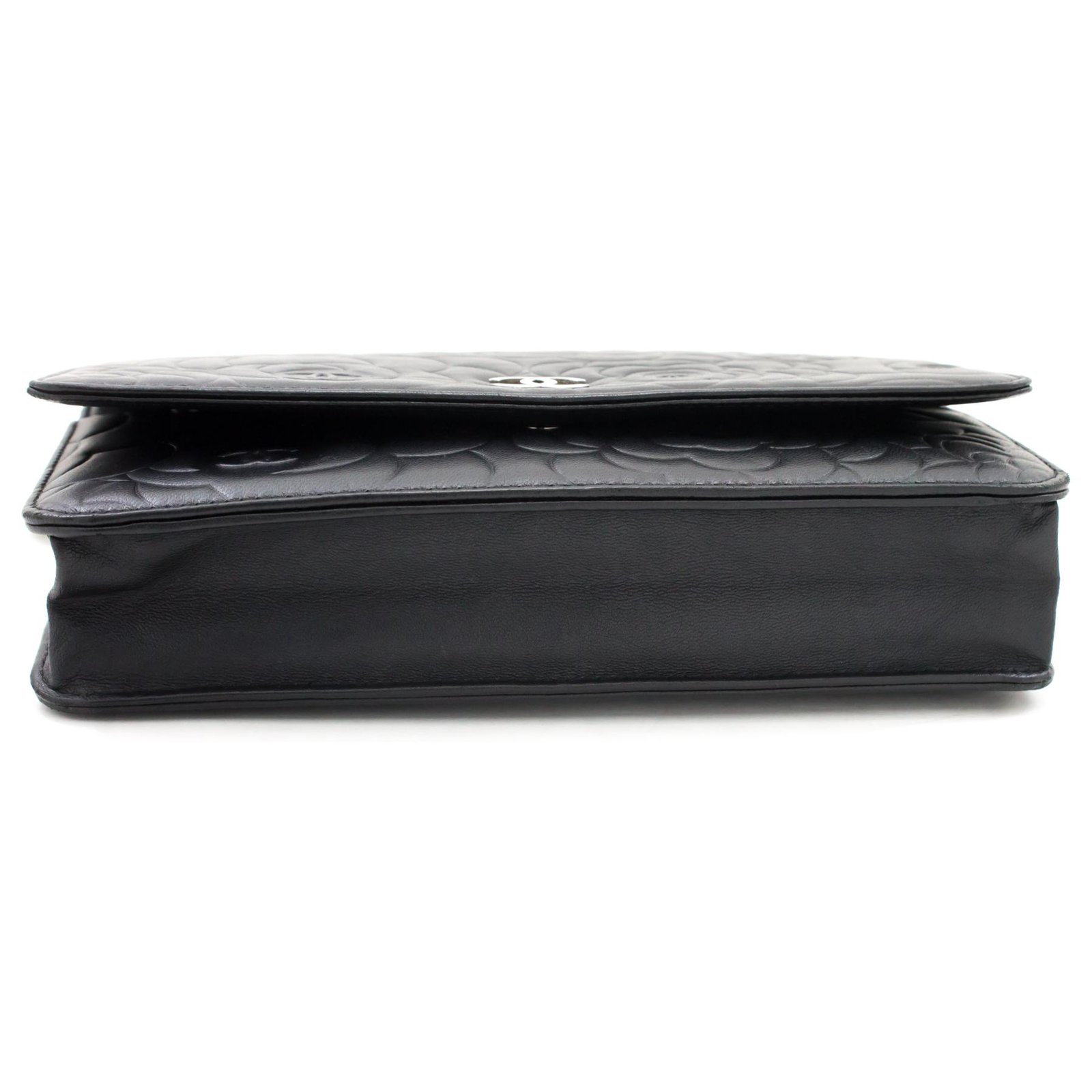 CHANEL Black Camellia Embossed Wallet On Chain WOC Shoulder Bag Leather  ref.204091 - Joli Closet