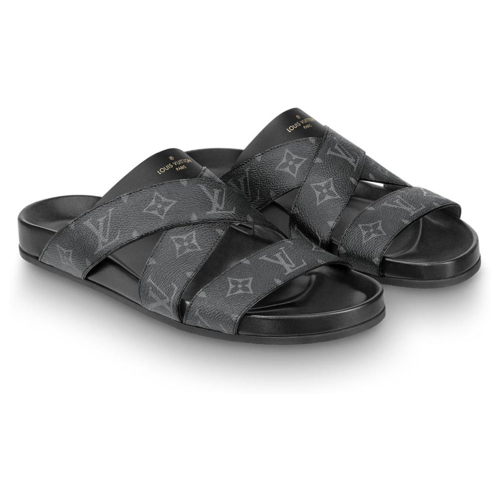 LOUIS VUITTON Black LV Mirabeau Mule Sandals Size 10.5 Men