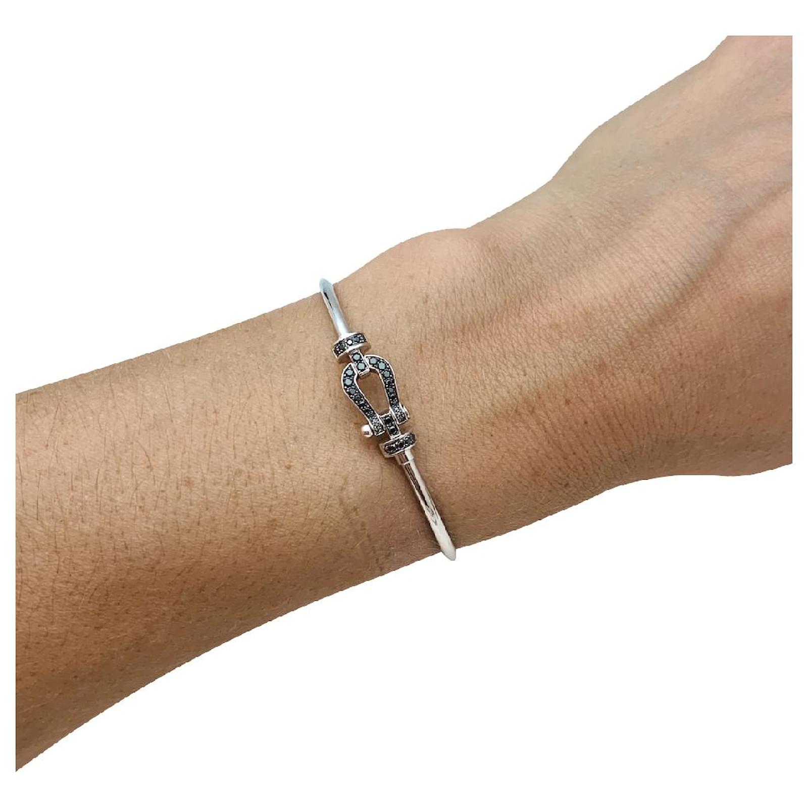 Bracelet Fred "Force 10" moyen modèle en or blanc et diamants noirs